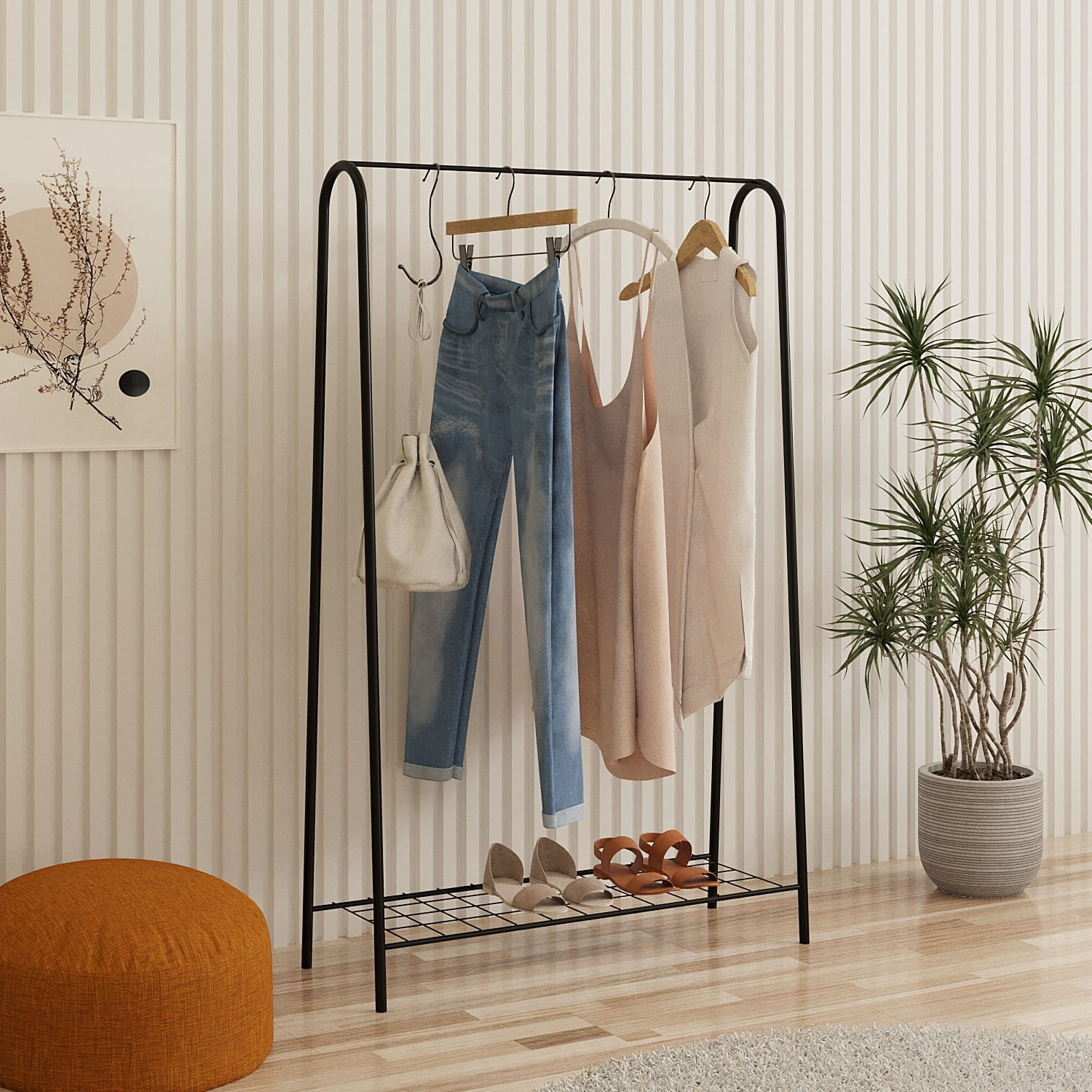 Cuier, Hanah Home, metal, negru, 144.5x36x89 cm — imaginea 8