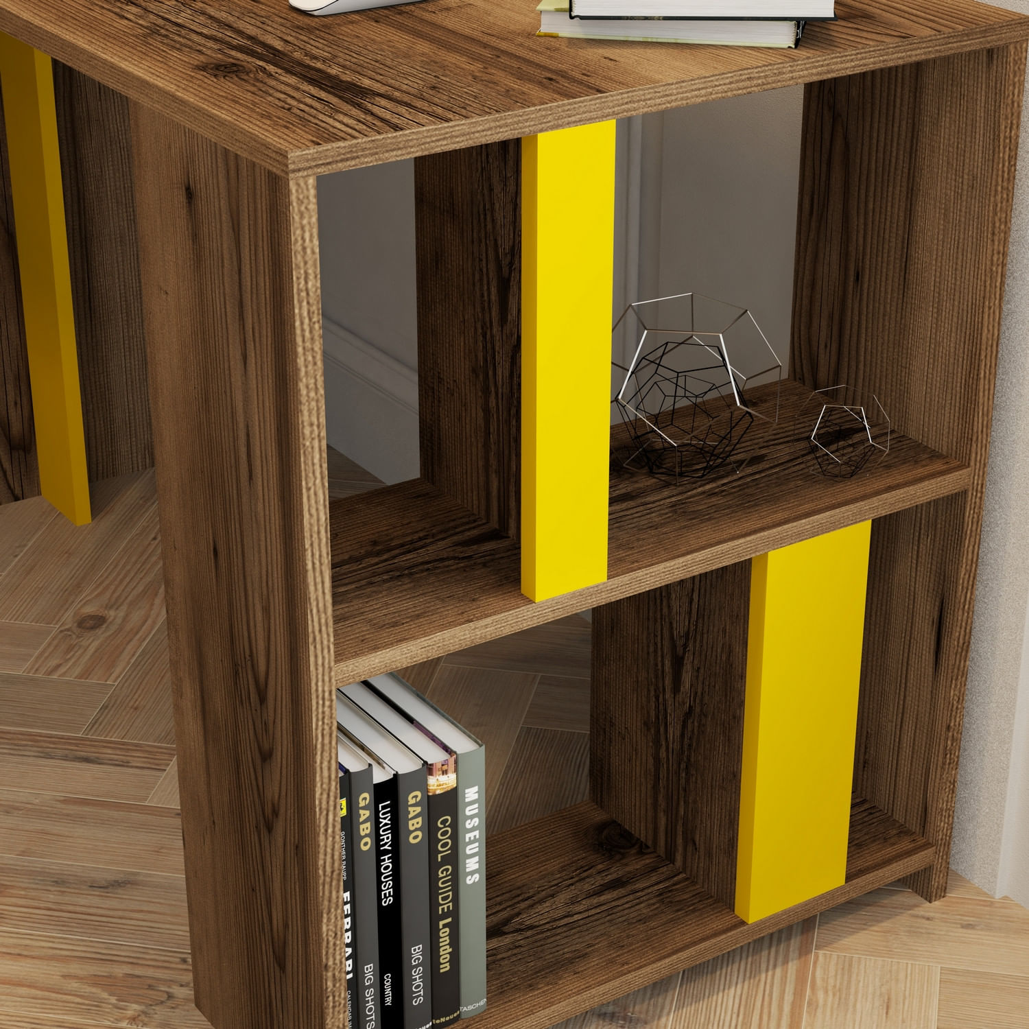 Birou de studiu, Hanah Home, pal melaminat, nuc si galben, 120x60x75.4 cm — imaginea 5