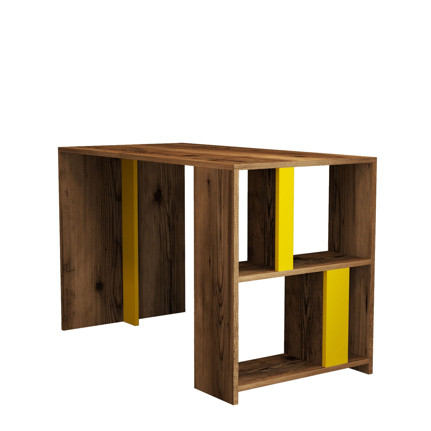 Birou de studiu, Hanah Home, pal melaminat, nuc si galben, 120x60x75.4 cm — imaginea 6