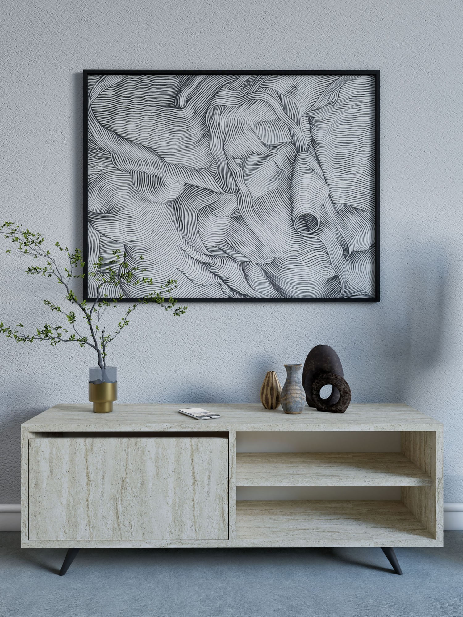 Comoda tv, Hanah Home, pal melaminat, travertin, 120x35x47 cm — imaginea 2