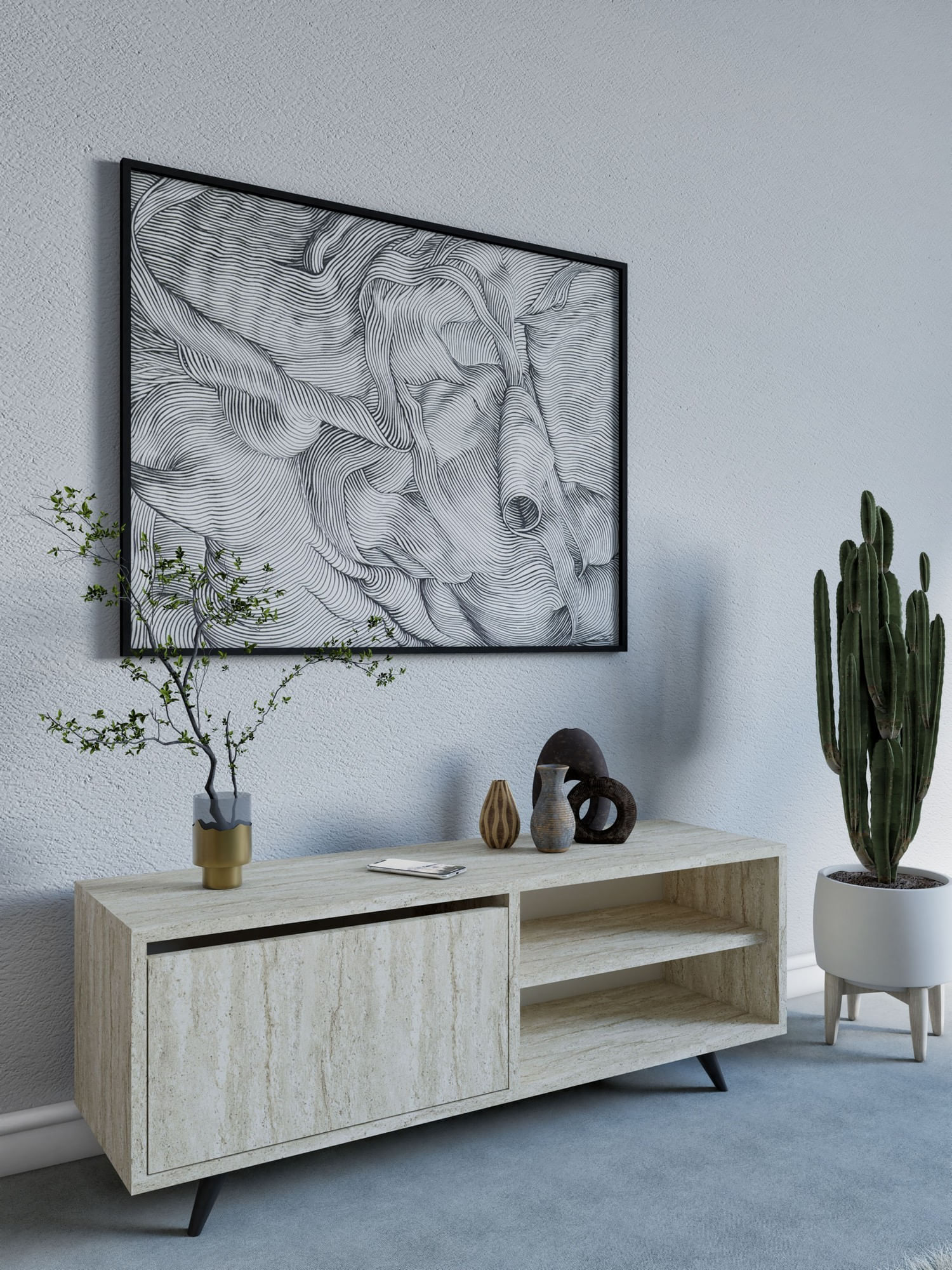Comoda tv, Hanah Home, pal melaminat, travertin, 120x35x47 cm — imaginea 6