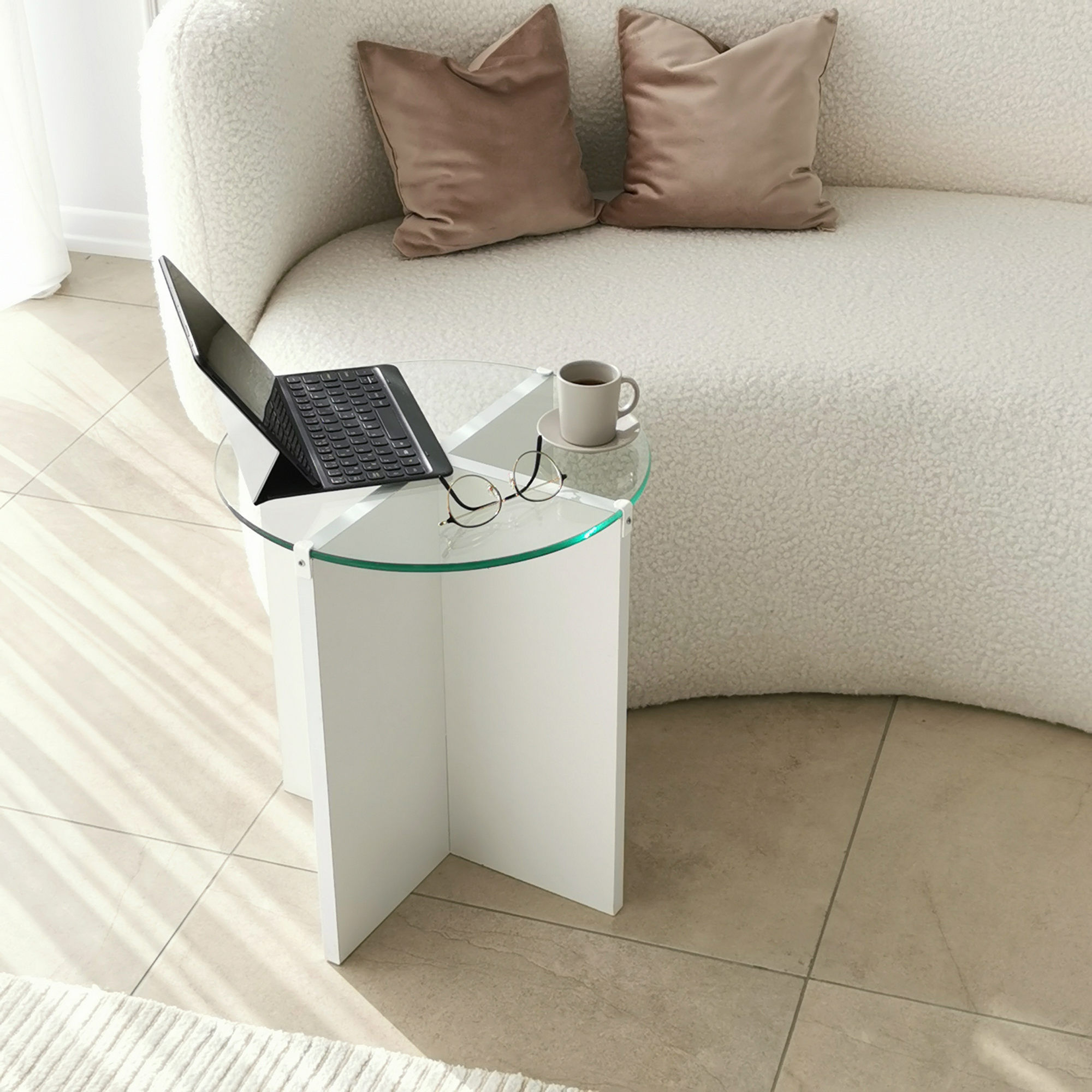 Set masute de cafea, Hanah Home, sticla calita, alb, 40x45 cm, 40x50 cm — imaginea 8