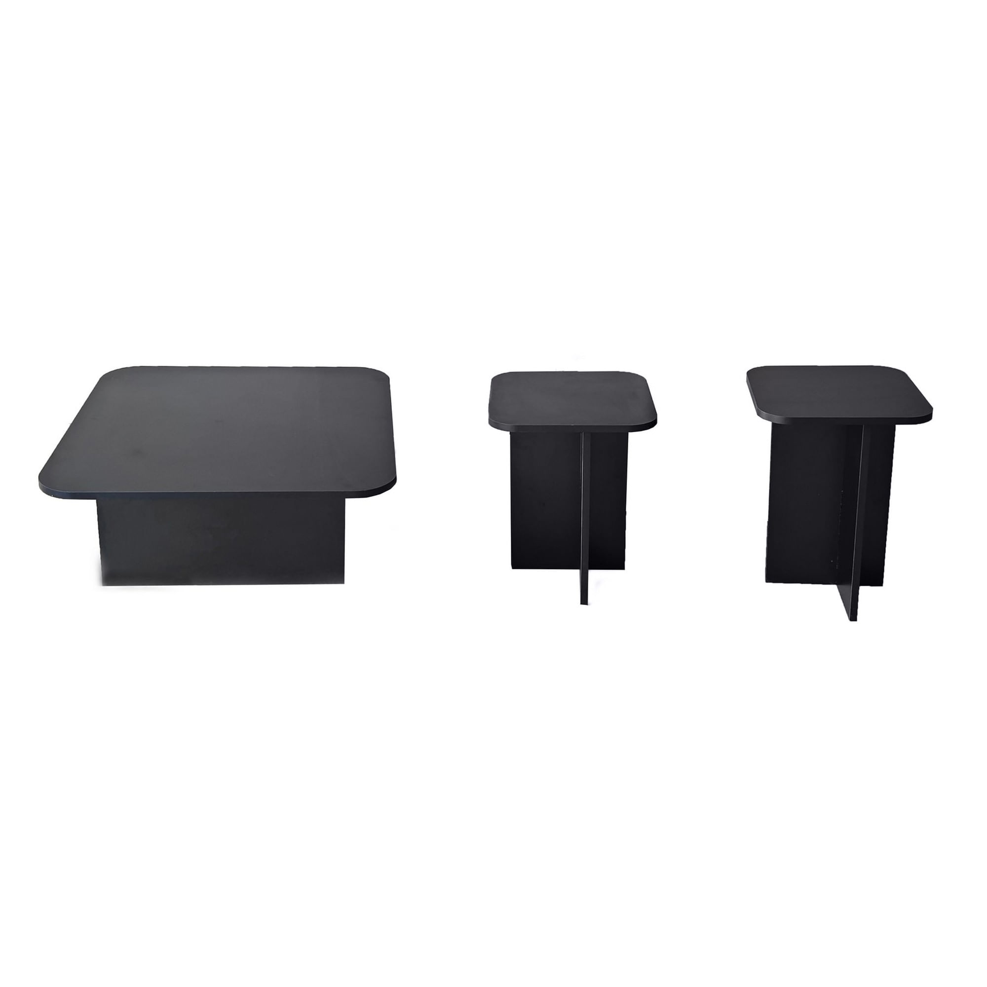 Set masute de cafea, Hanah Home, pal melaminat, negru, 80x80x30 cm, 40x40x50 cm, 40x40x55 cm — imaginea 2