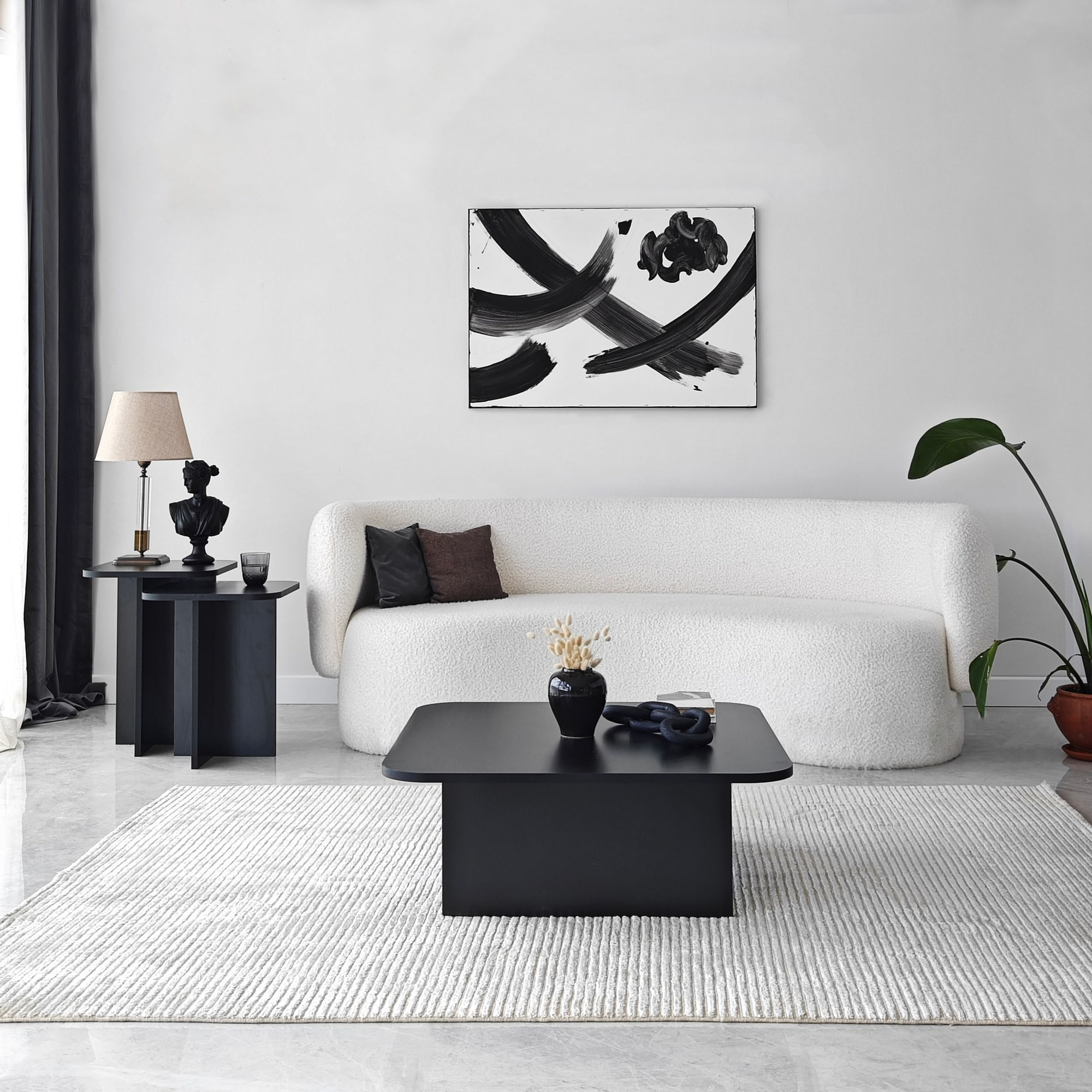 Set masute de cafea, Hanah Home, pal melaminat, negru, 80x80x30 cm, 40x40x50 cm, 40x40x55 cm — imaginea 4