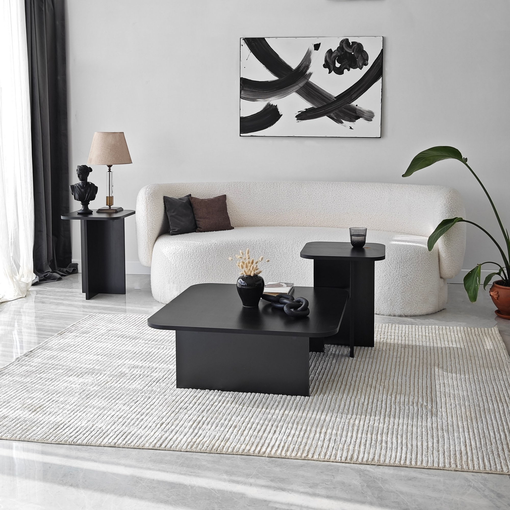 Set masute de cafea, Hanah Home, pal melaminat, negru, 80x80x30 cm, 40x40x50 cm, 40x40x55 cm — imaginea 5