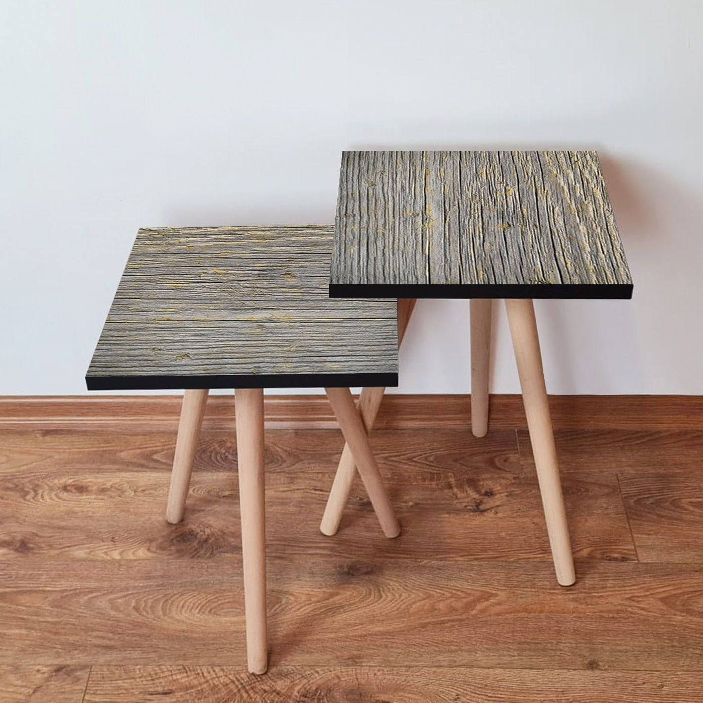 Set masute de cafea, Hanah Home, mdf, gri si galben, 35x47x35 cm, 35x42x35 cm