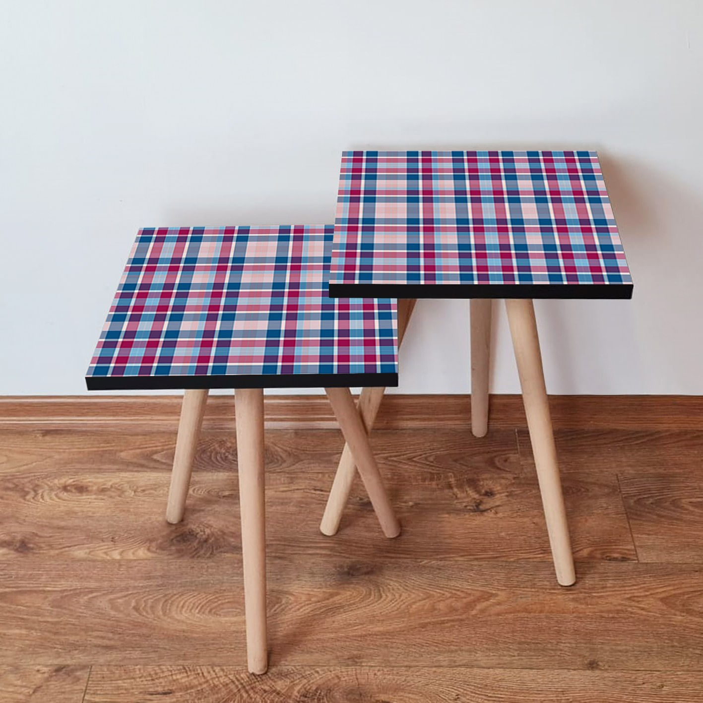 Set masute de cafea, Hanah Home, mdf, albastru marin roz roz deschis, 35x47x35 cm, set 2 piese