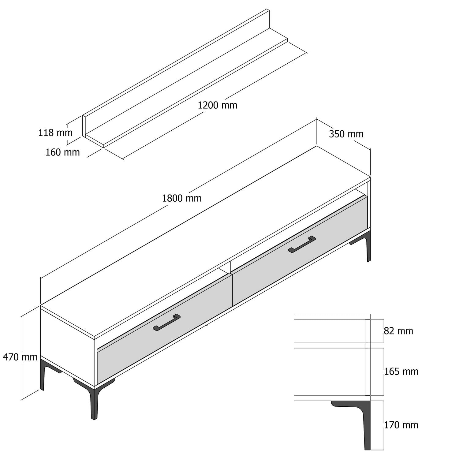 Comoda tv, Hanah Home, pal melaminat, nuc si crem, 180x47x35 cm, 845HCT3099 — imaginea 4