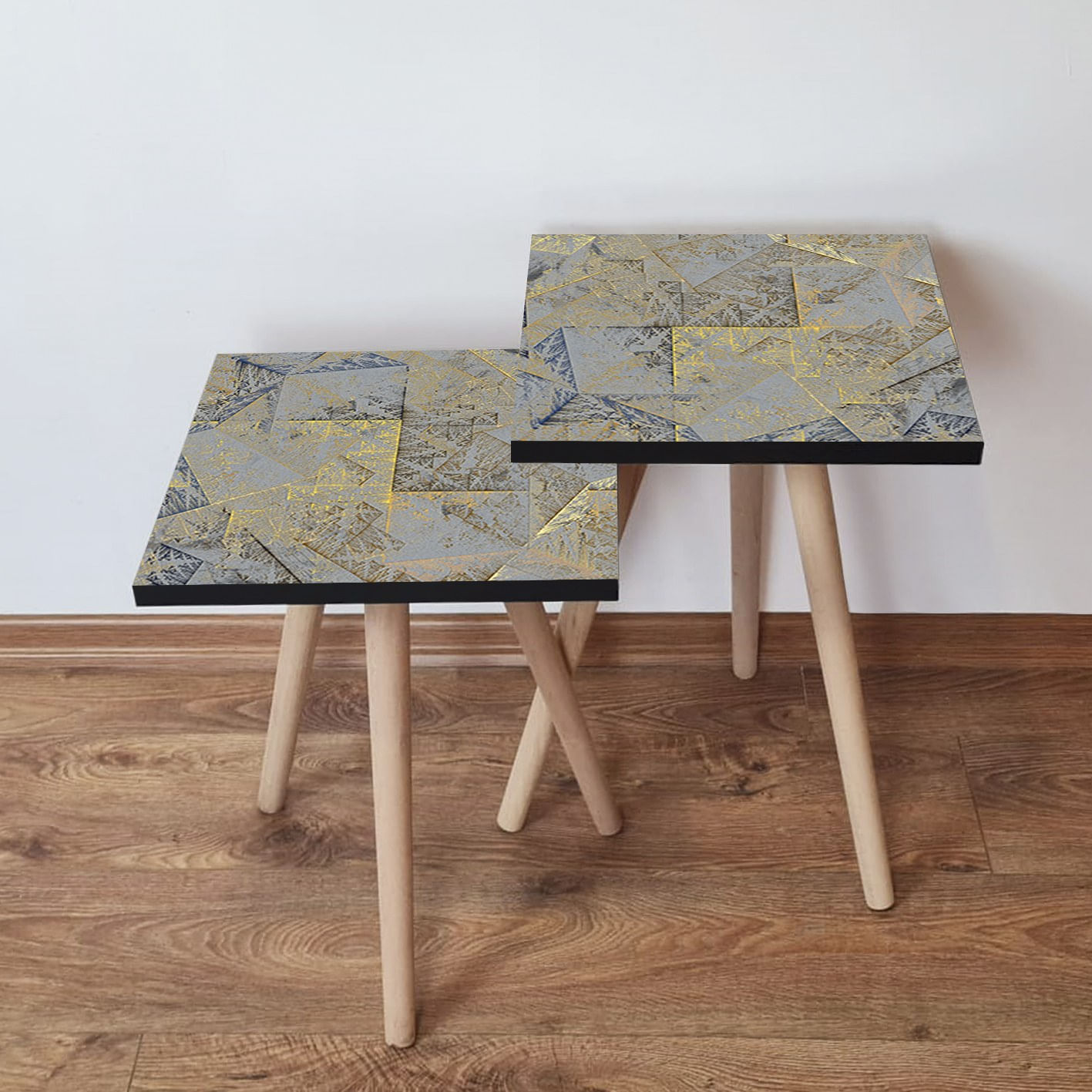 Set masute de cafea, Hanah Home, mdf, gri bej galben, 35x35x47 cm