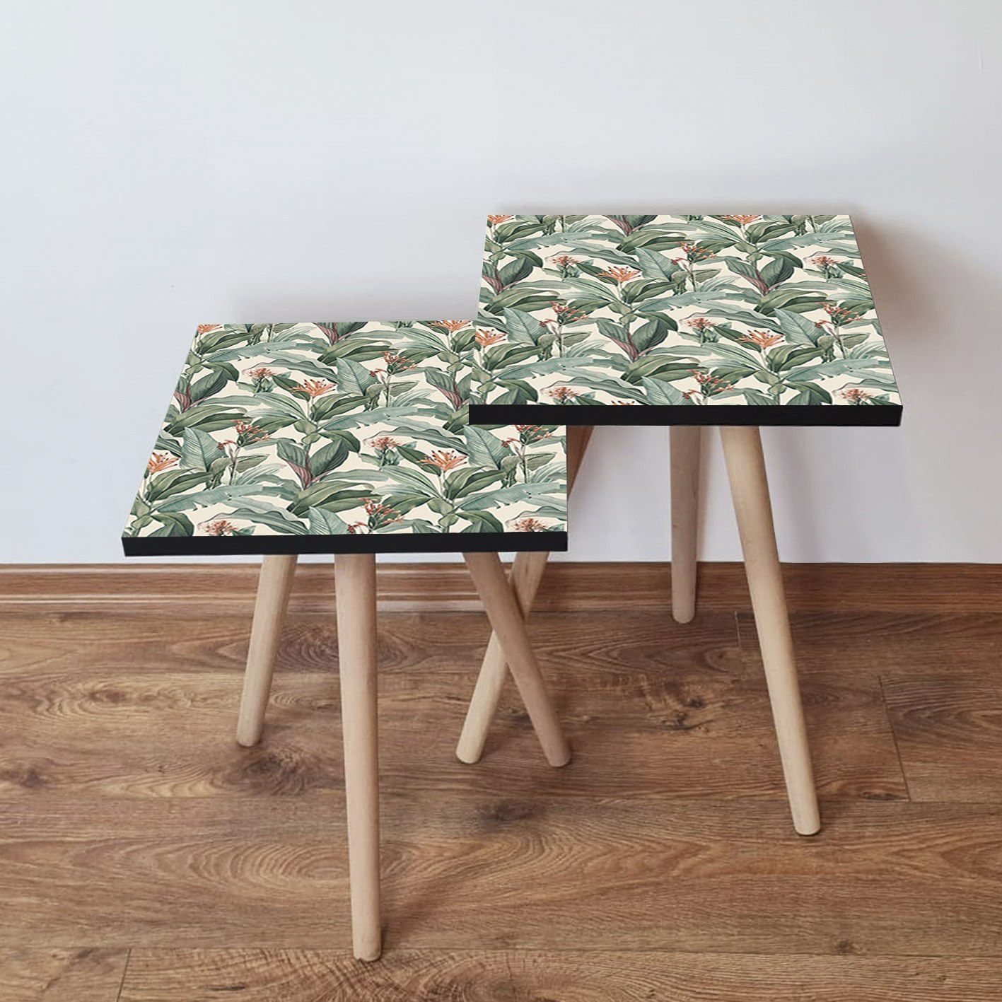 Set masute de cafea, Hanah Home, mdf, verde bej portocaliu, 35x47x35 cm si 35x42x35 cm