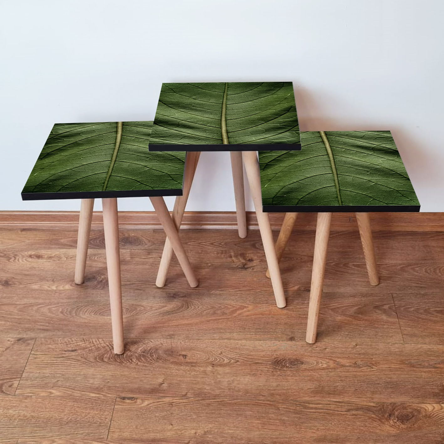Set masute de cafea, Hanah Home, mdf, verde, 3 piese, 35x35x52 cm