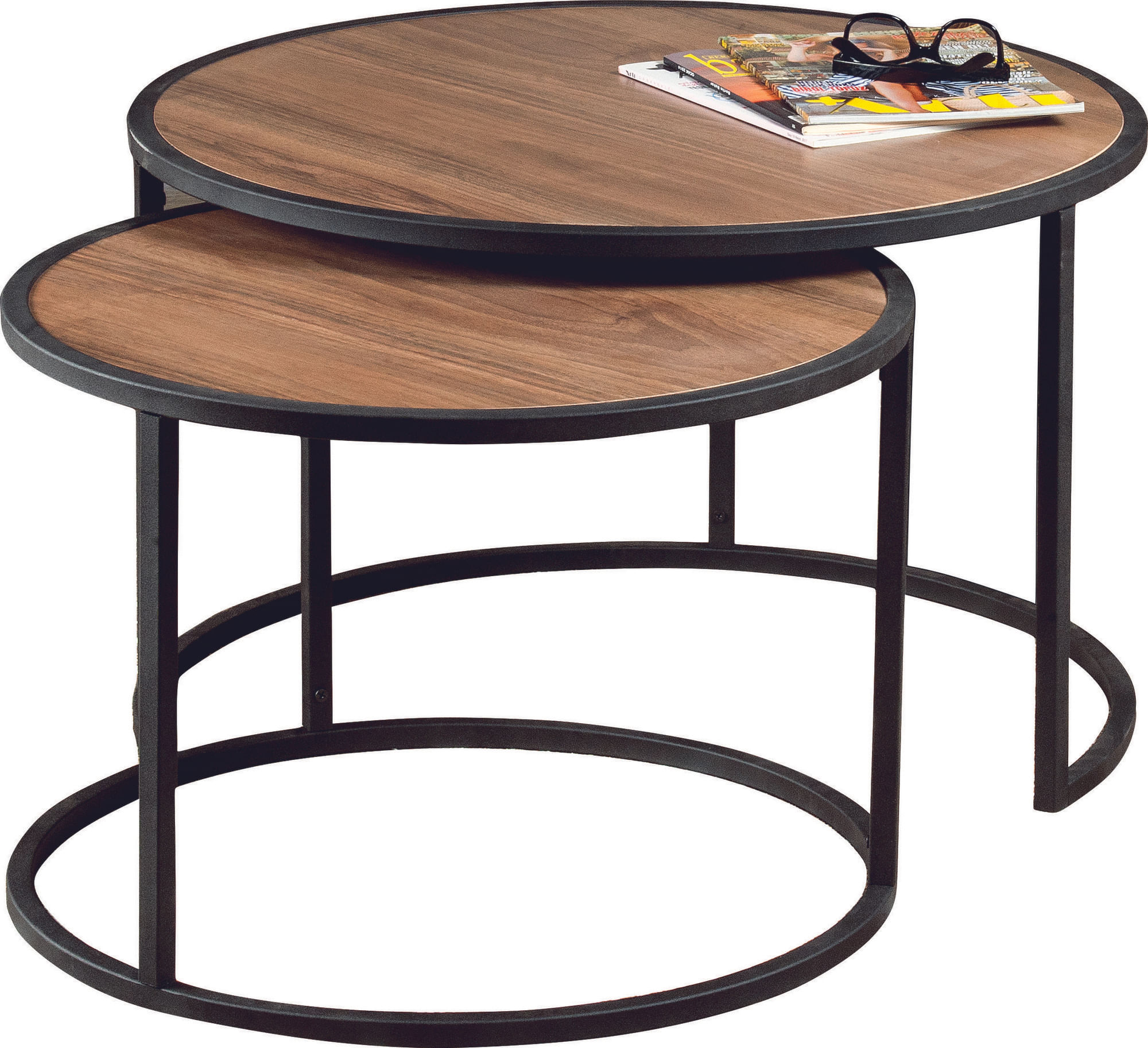 Set masute de cafea, Hanah Home, pal melaminat, nuc si negru, 80x50x80 cm — imaginea 3