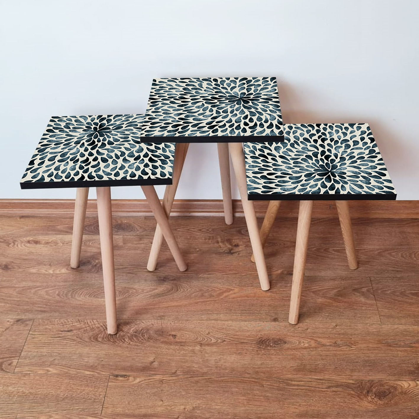 Set masute de cafea, Hanah Home, mdf, verde negru bej, 35x35x52 cm