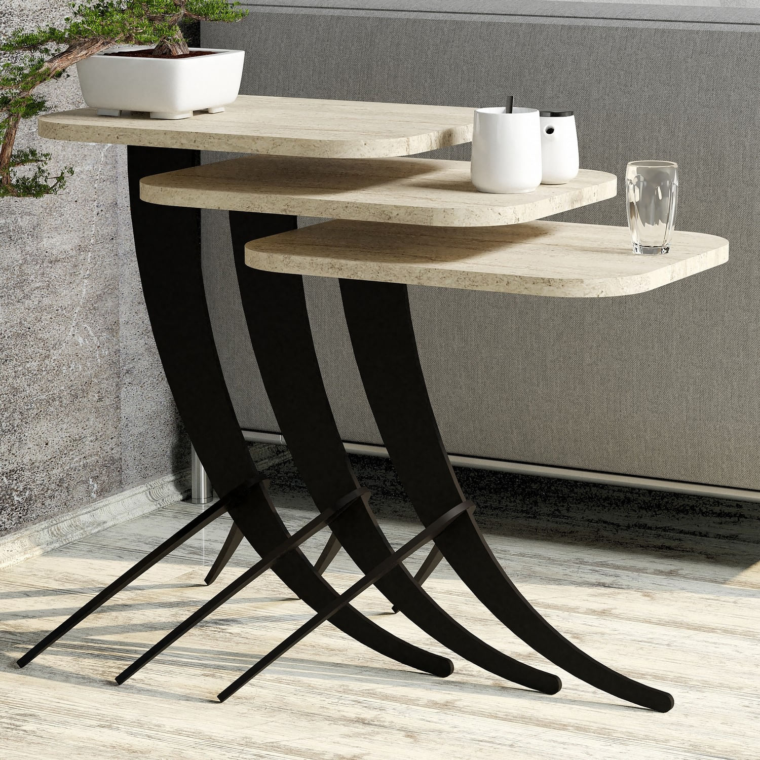 Set masute de cafea, Hanah Home, pal melaminat, travertin, 3 piese — imaginea 2