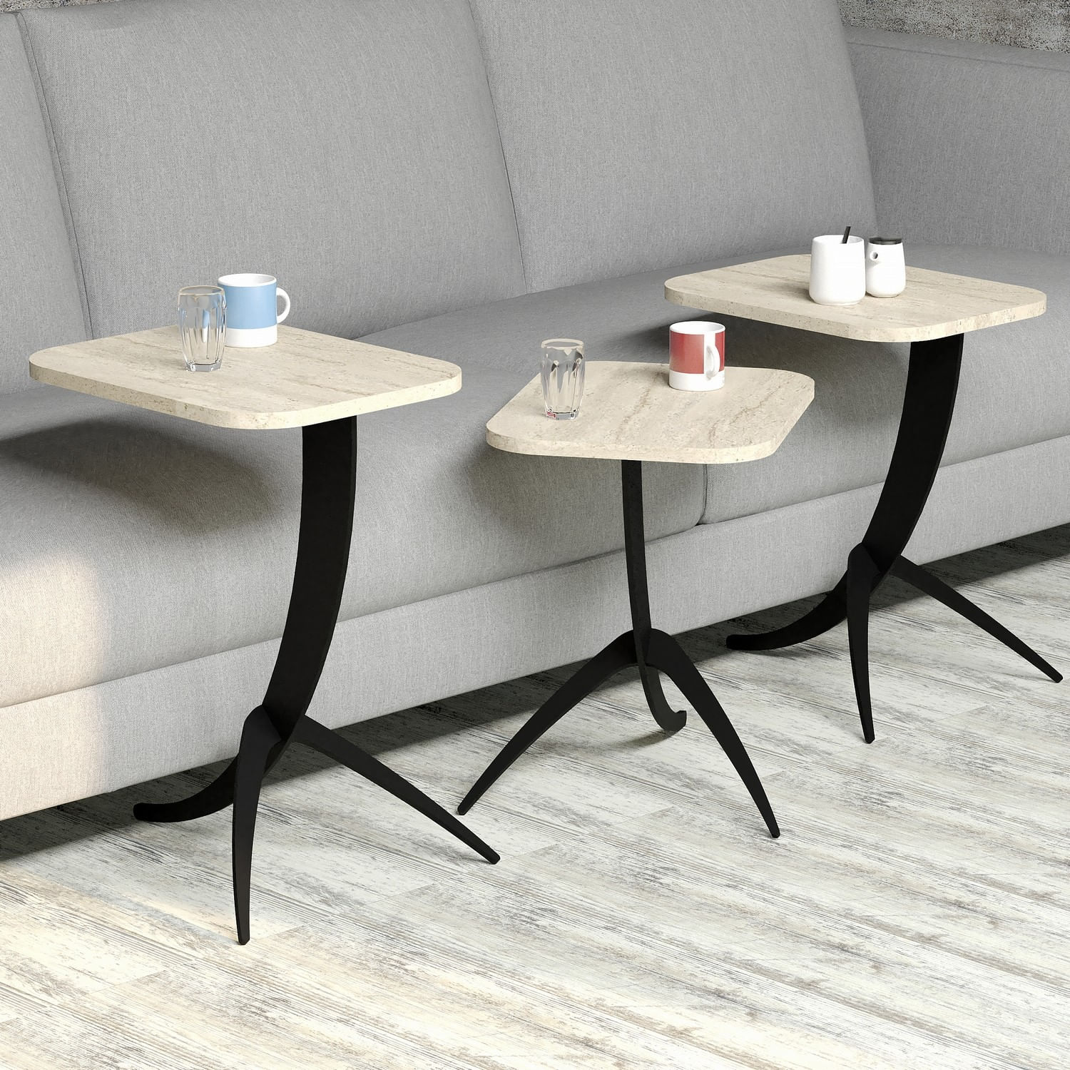 Set masute de cafea, Hanah Home, pal melaminat, travertin, 3 piese — imaginea 3