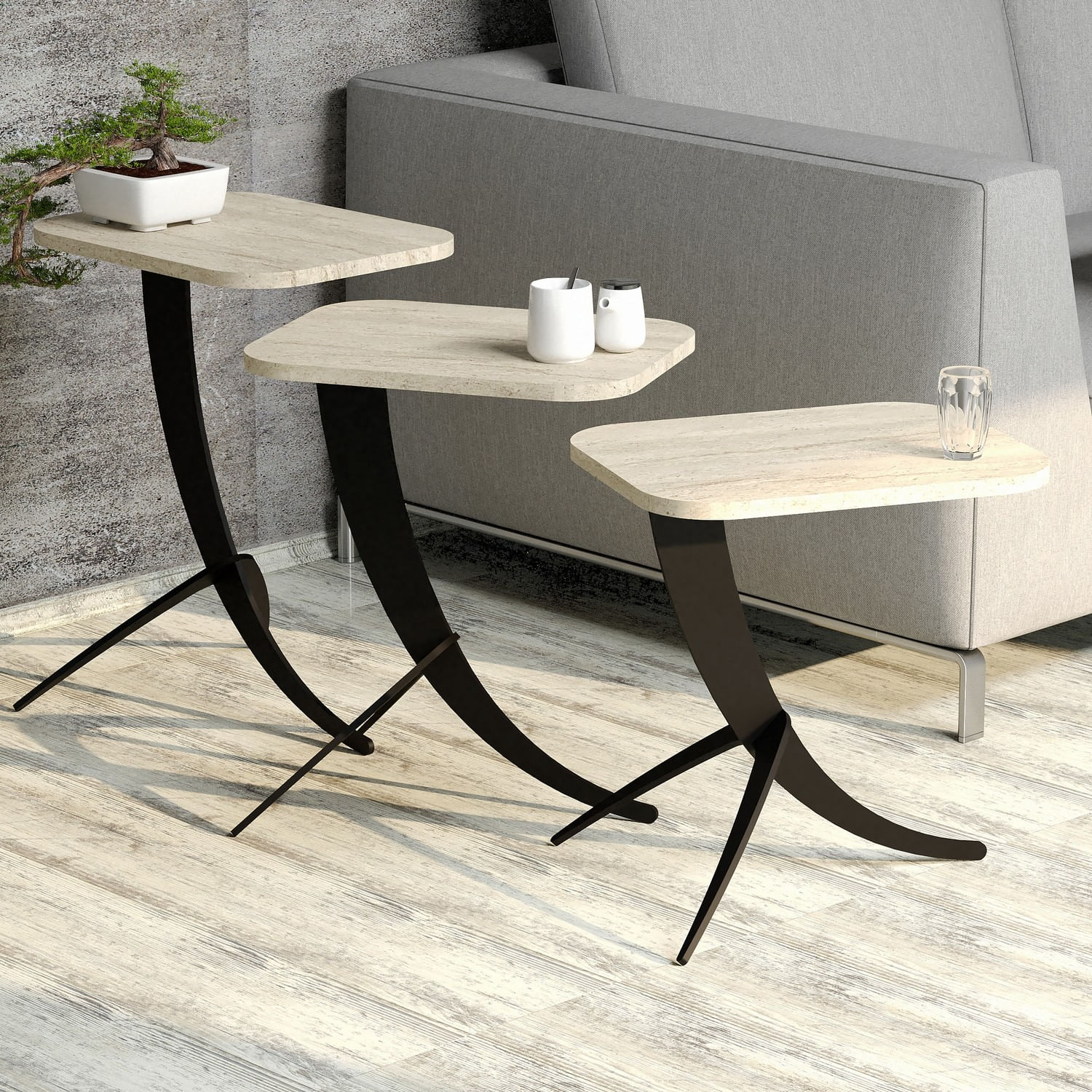 Set masute de cafea, Hanah Home, pal melaminat, travertin, 3 piese — imaginea 4