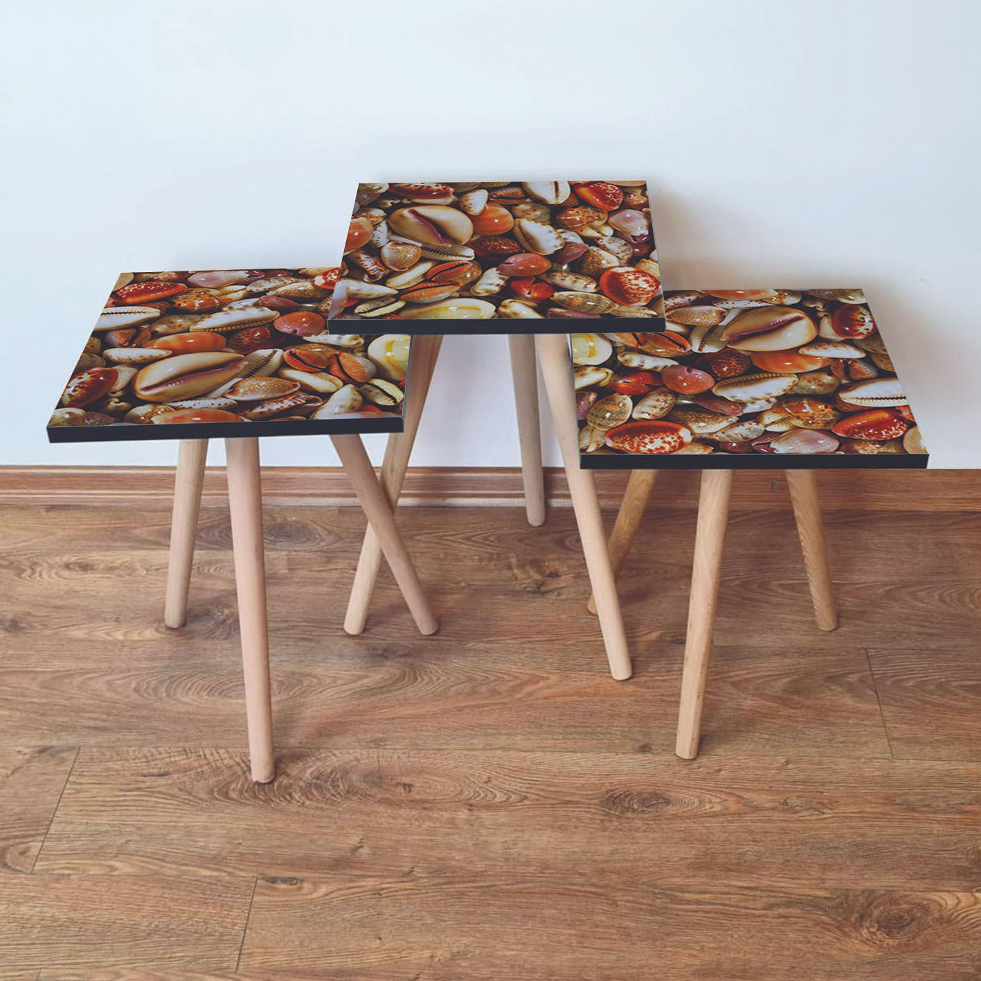 Set masute de cafea, Hanah Home, mdf, portocaliu crem rosu, 35x35x52 cm