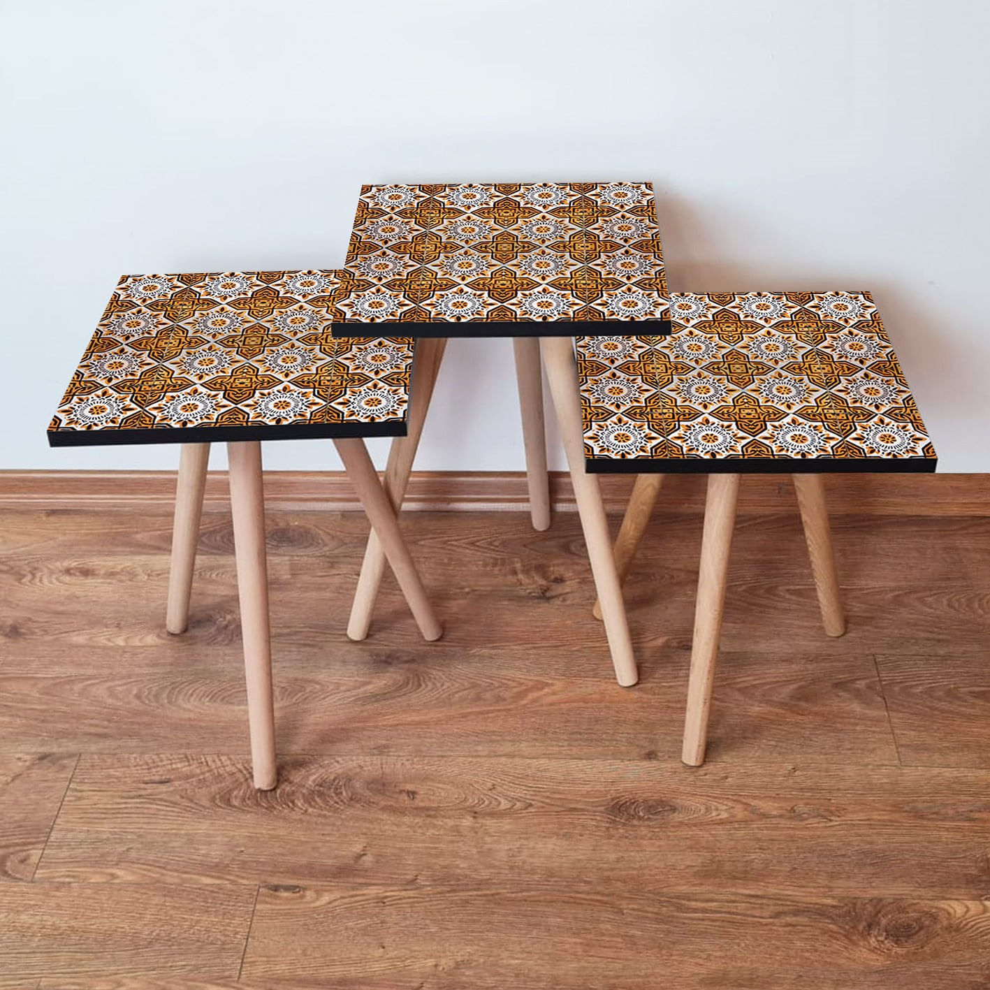 Set masute de cafea, Hanah Home, mdf, portocaliu alb negru, 35x35x52 cm