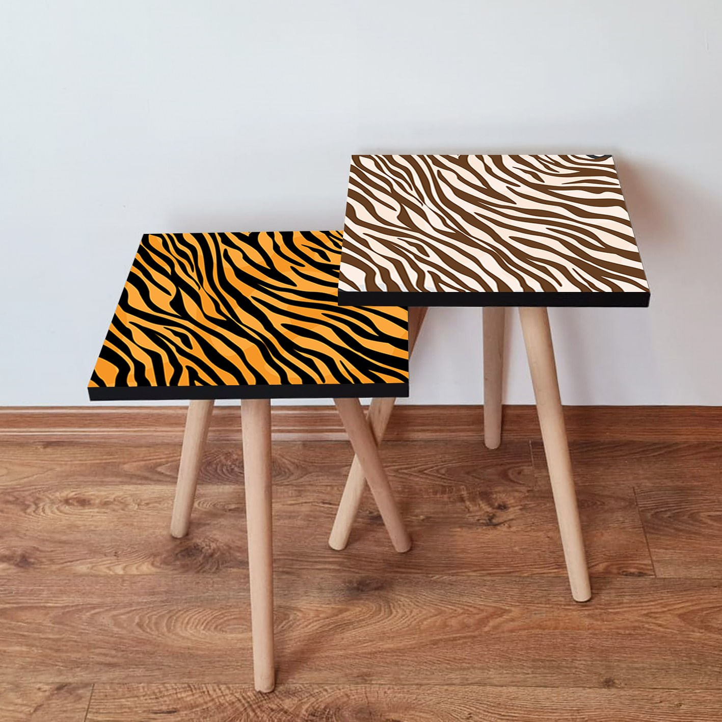 Set masute de cafea, Hanah Home, mdf, portocaliu/negru, maro/alb, 35x35x47 cm, picioare lemn fag