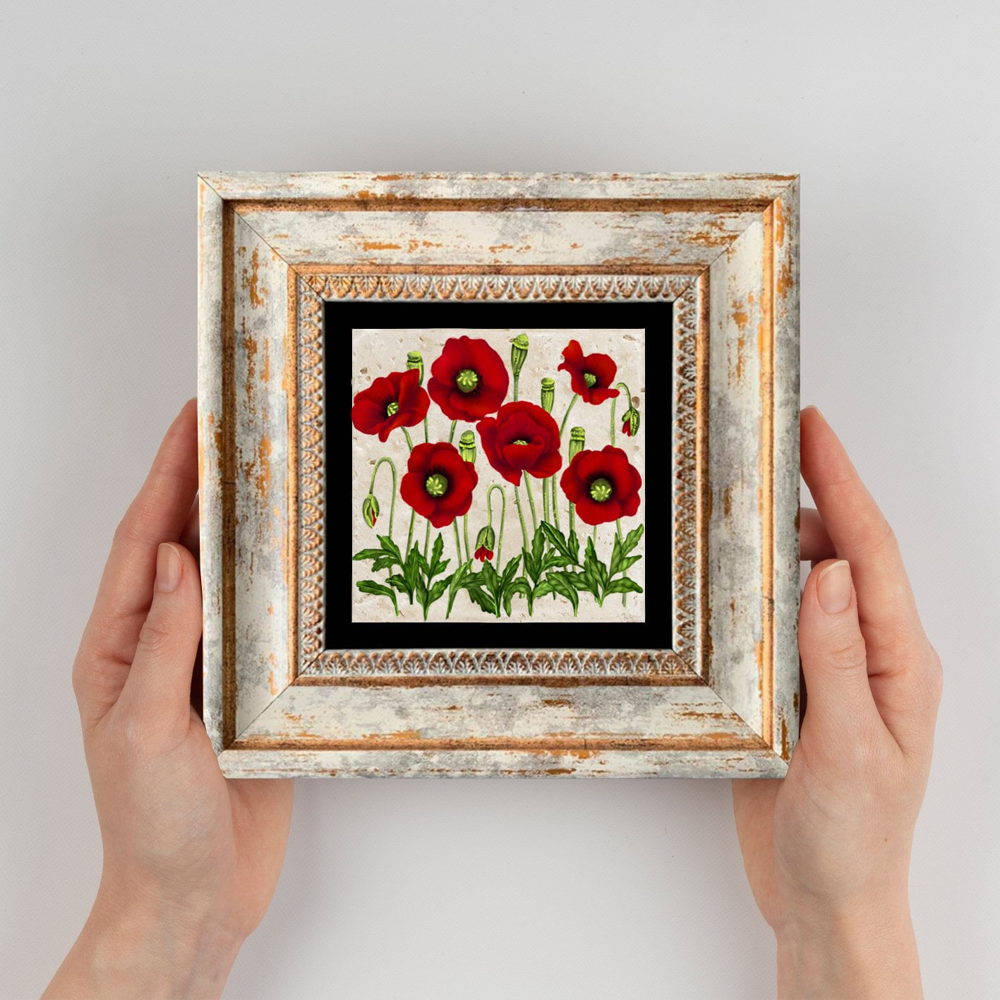 Tablou decorativ inramat, Wallxpert, piatra, rama lemn, multicolor, 20x20 cm - imagine 3