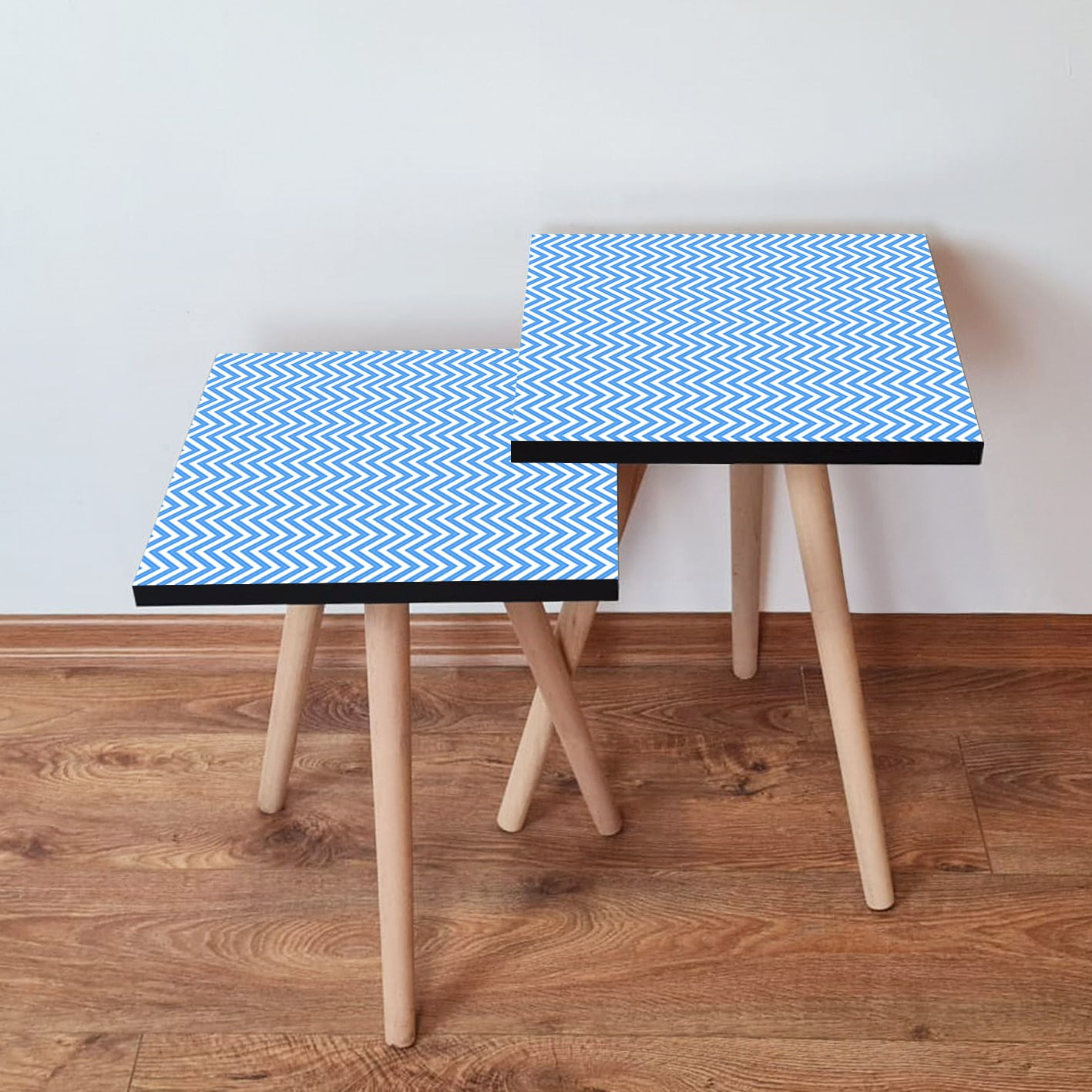 Set mese de cafea suprapuse, Hanah Home, mdf, albastru alb, 35x47x35 cm, 35x42x35 cm