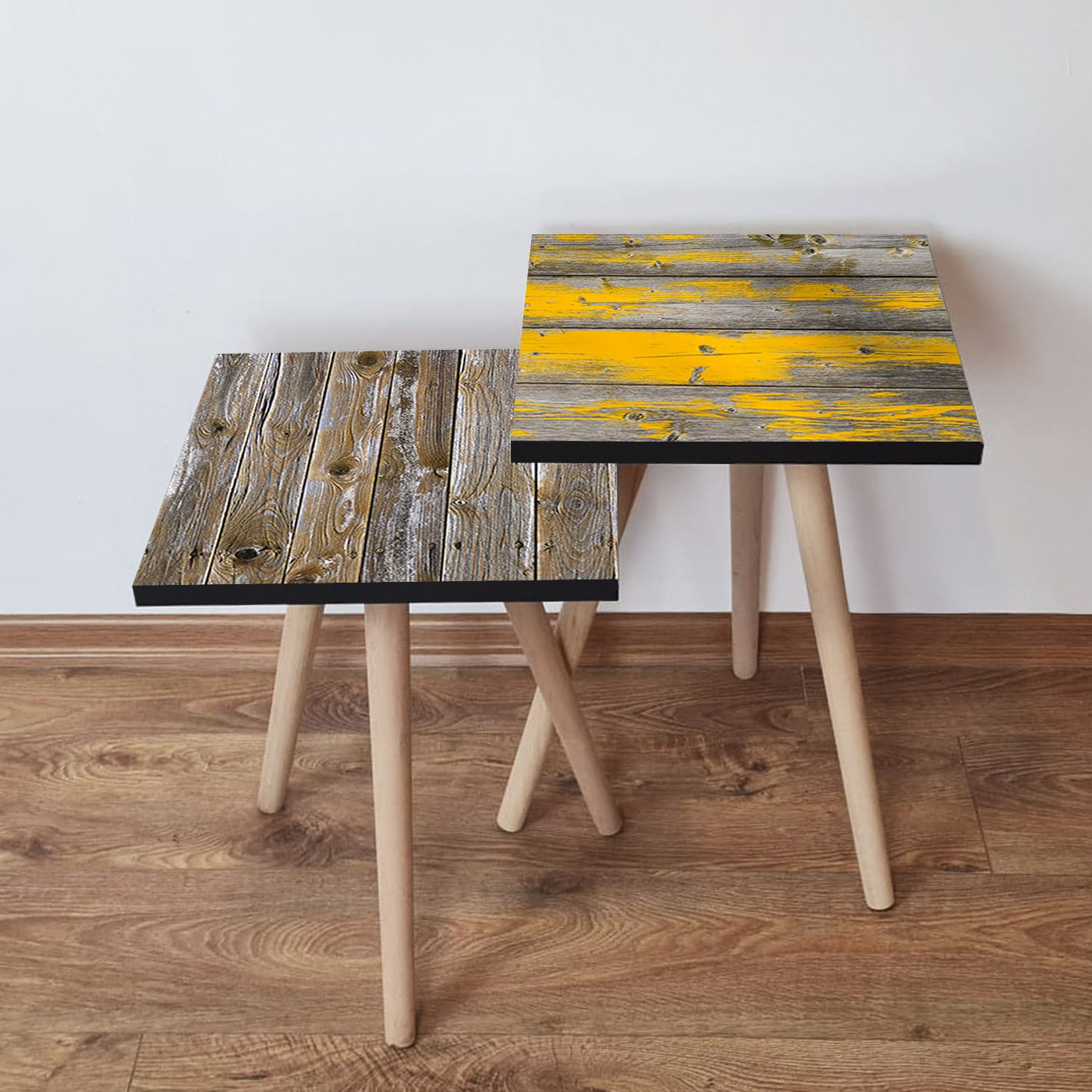 Set masute de cafea, Hanah Home, mdf, maro gri galben, 35x35x47 cm