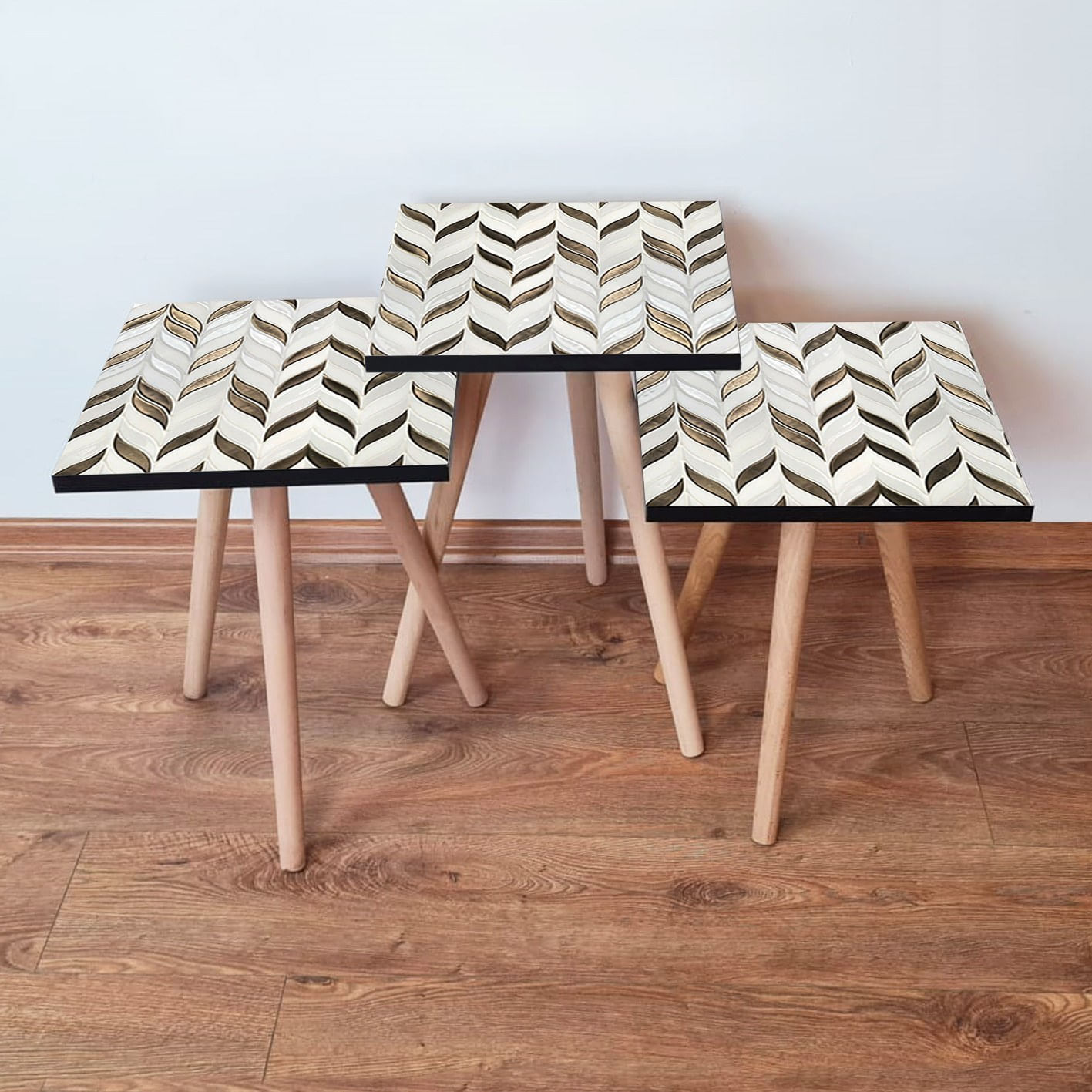 Set mese cuib, Hanah Home, mdf, alb bronz, 35x35x52 cm