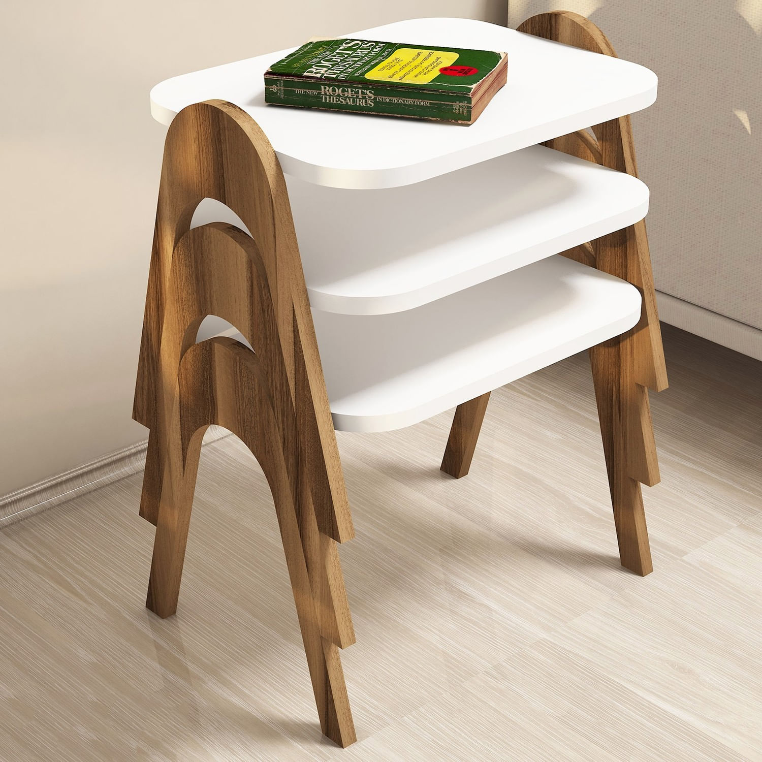 Set mese cuib, Hanah Home, panou aglomerat melaminat, nuc si alb, 48.6x42x35.5 cm (3 bucati) — imaginea 4