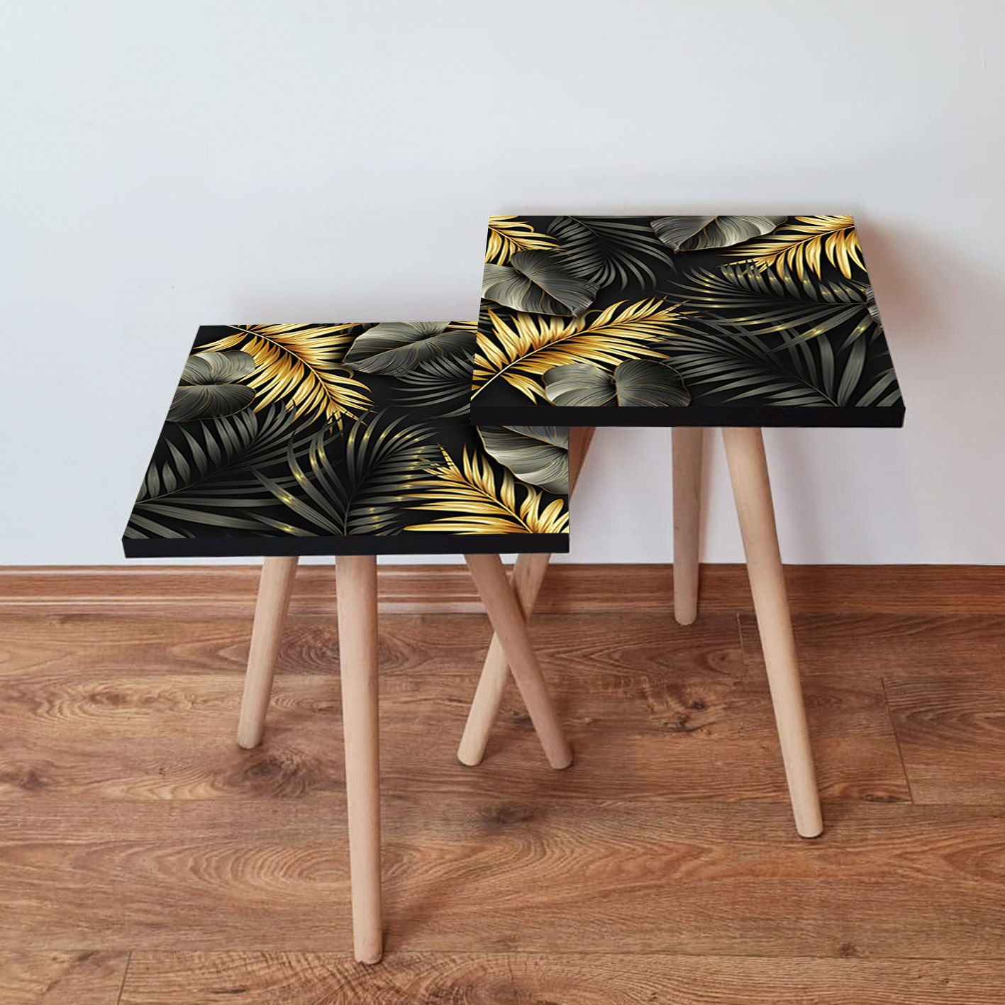 Set masute de cafea, Hanah Home, mdf, negru auriu gri, 35x47x35 cm, 35x42x35 cm