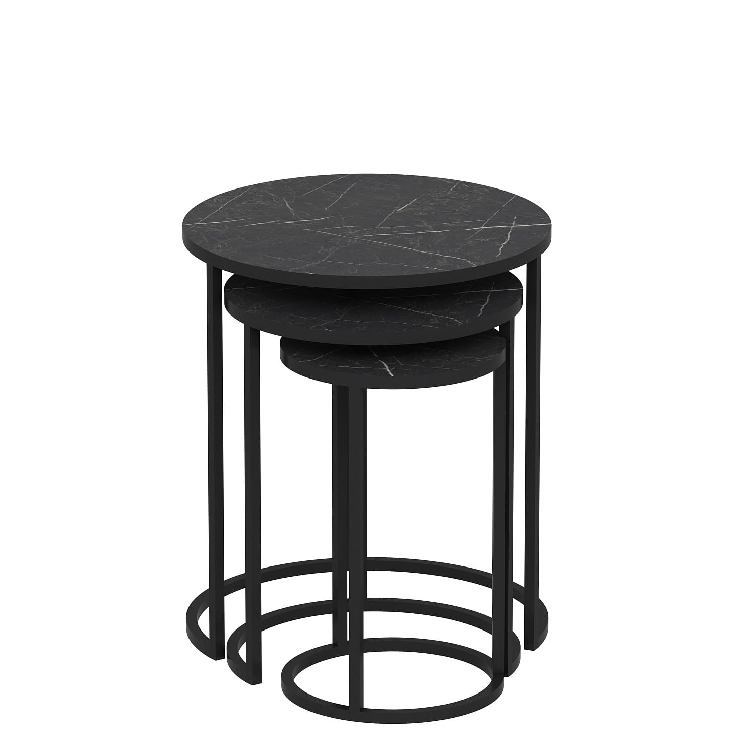 Set masute de cafea, Hanah Home, pal melaminat, negru, cadru metalic, 3 bucati — imaginea 2