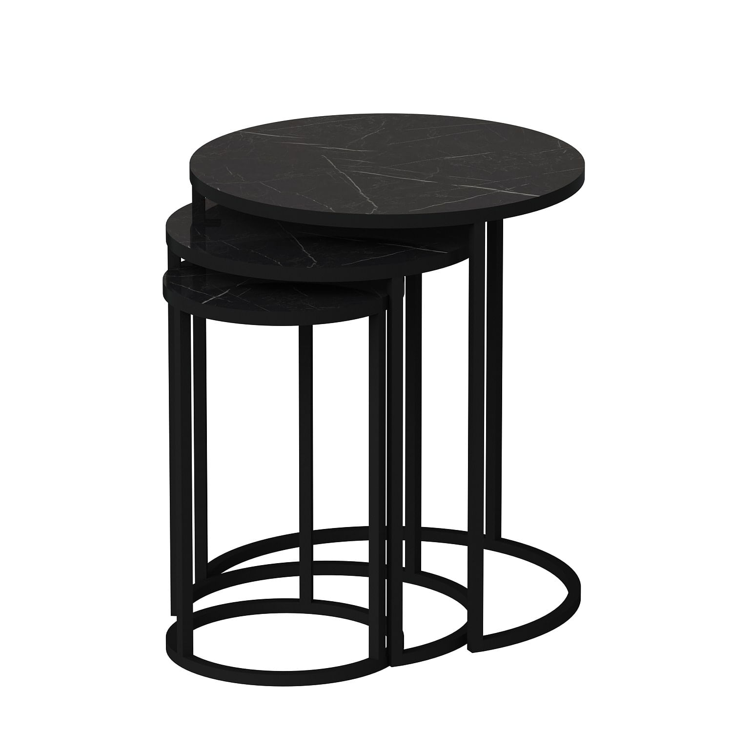 Set masute de cafea, Hanah Home, pal melaminat, negru, cadru metalic, 3 bucati — imaginea 6