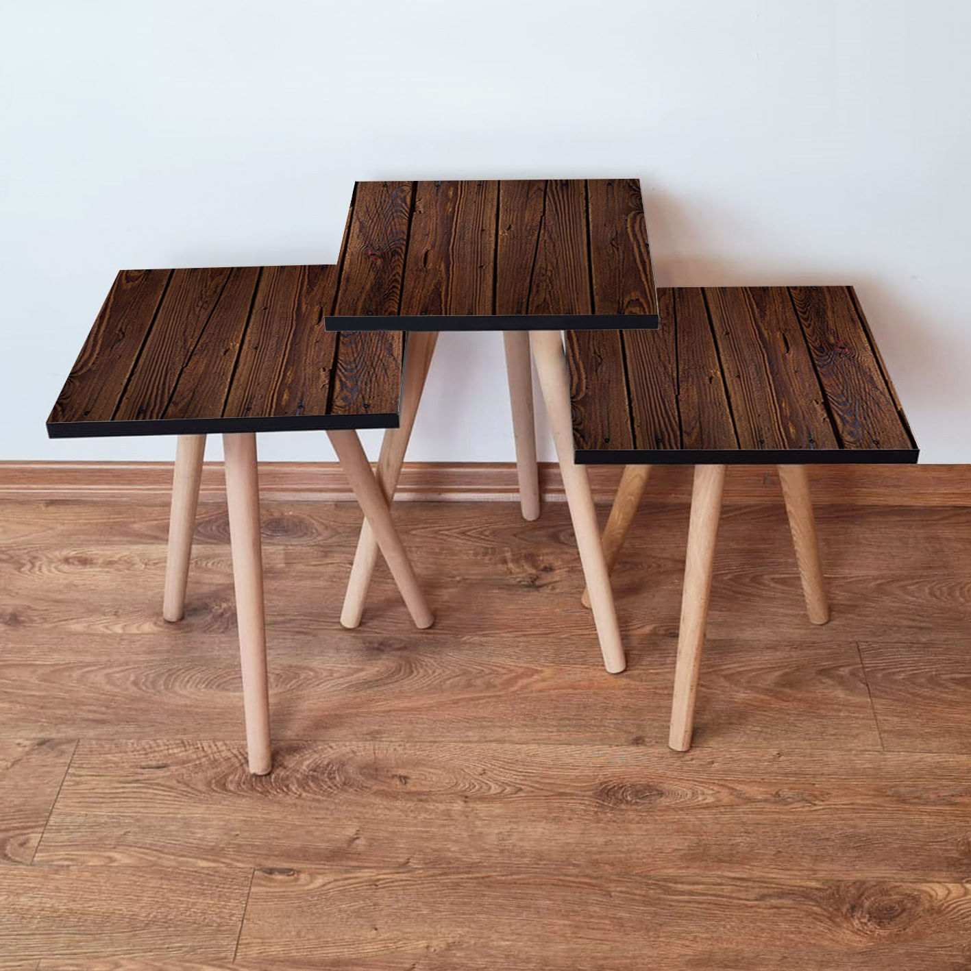 Set masute de cafea suprapuse, Hanah Home, mdf, maro, 35x35x52 cm