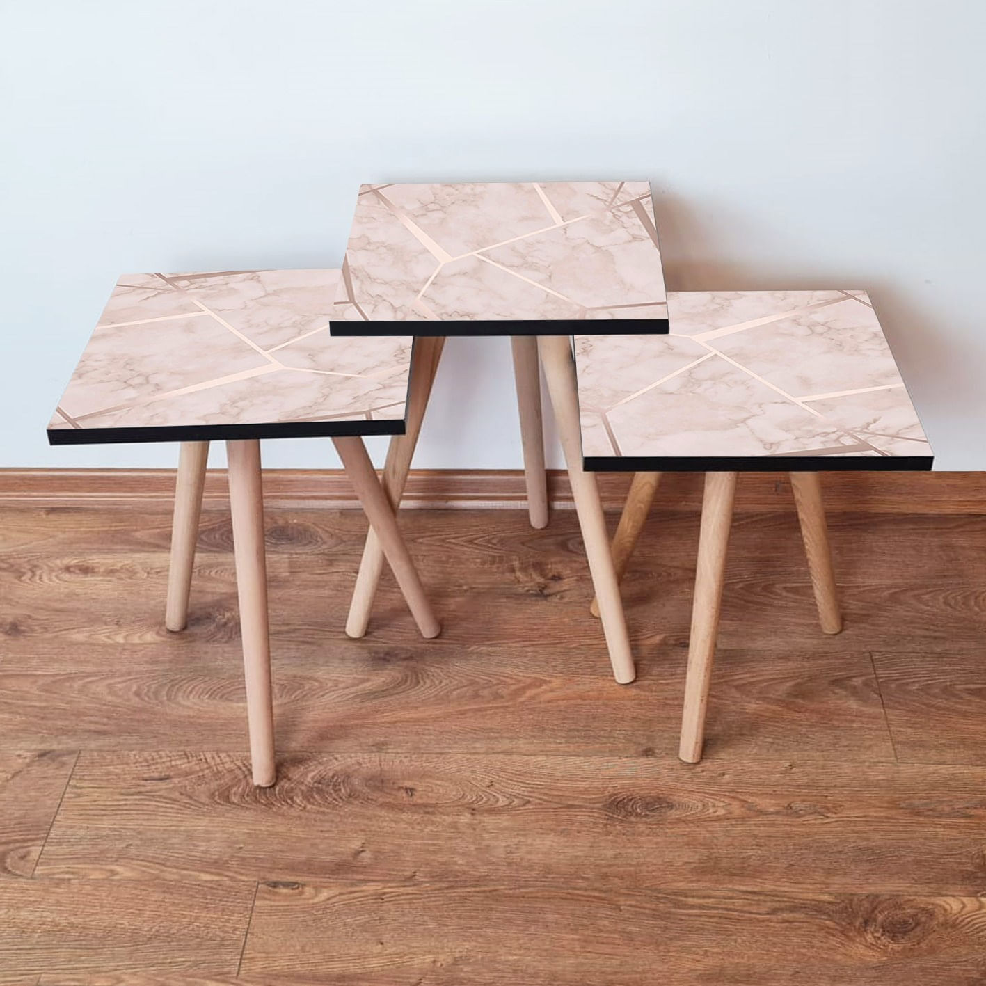 Set masute de cafea, Hanah Home, mdf, bej, 35x35x52 cm