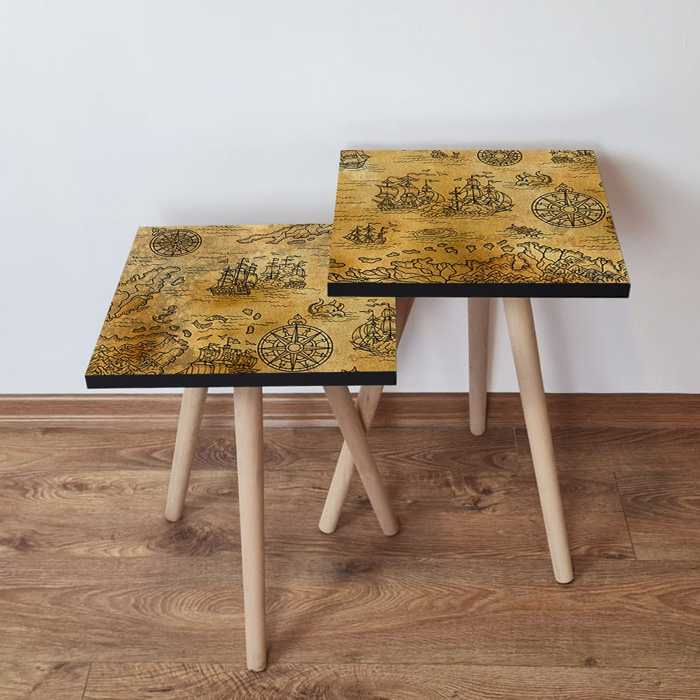 Set masute de cafea cuib, Hanah Home, mdf, mustar si negru, 35x35x47 cm