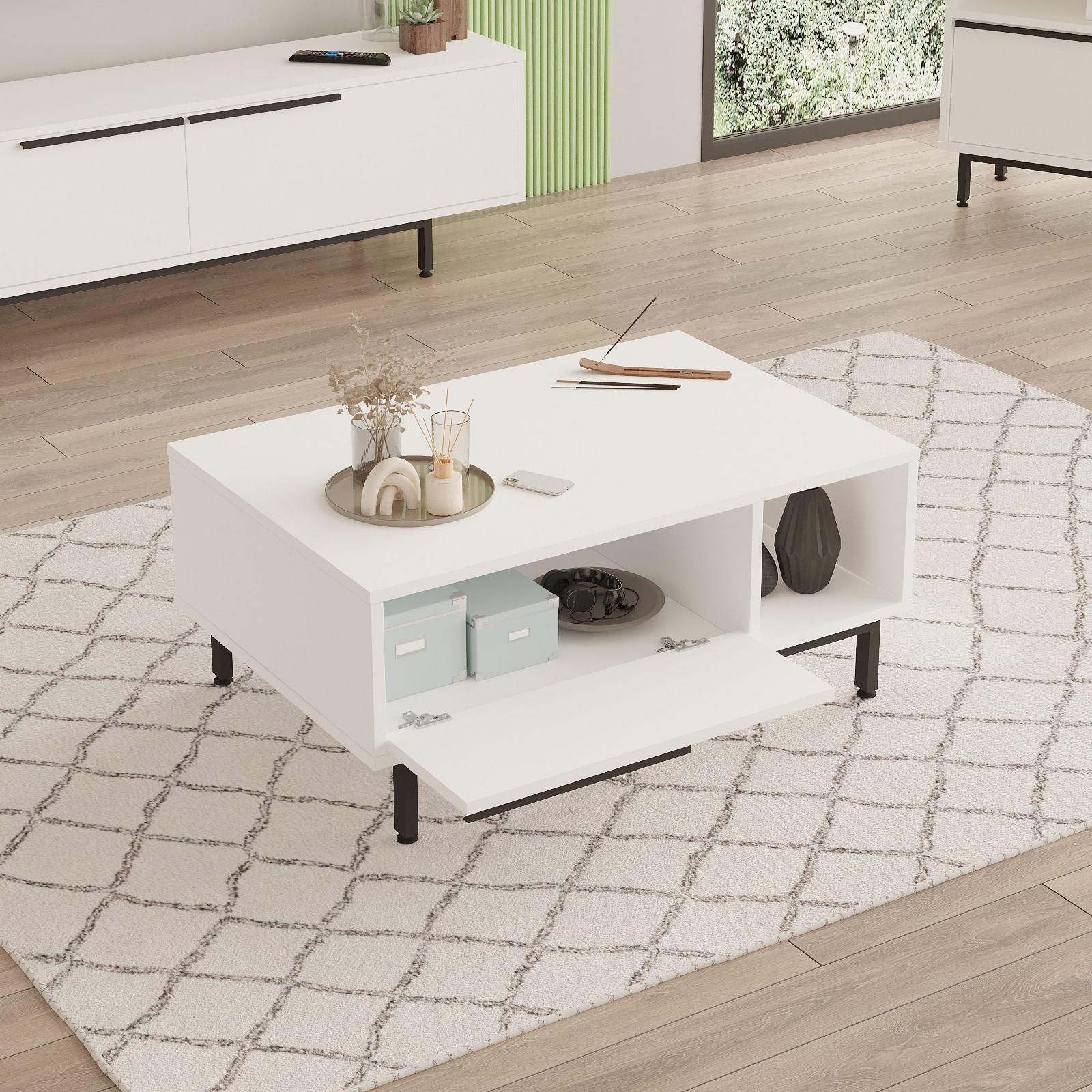Masuta de cafea, Hanah Home, pal melaminat, alb, 90x60x37.6 cm — imaginea 5