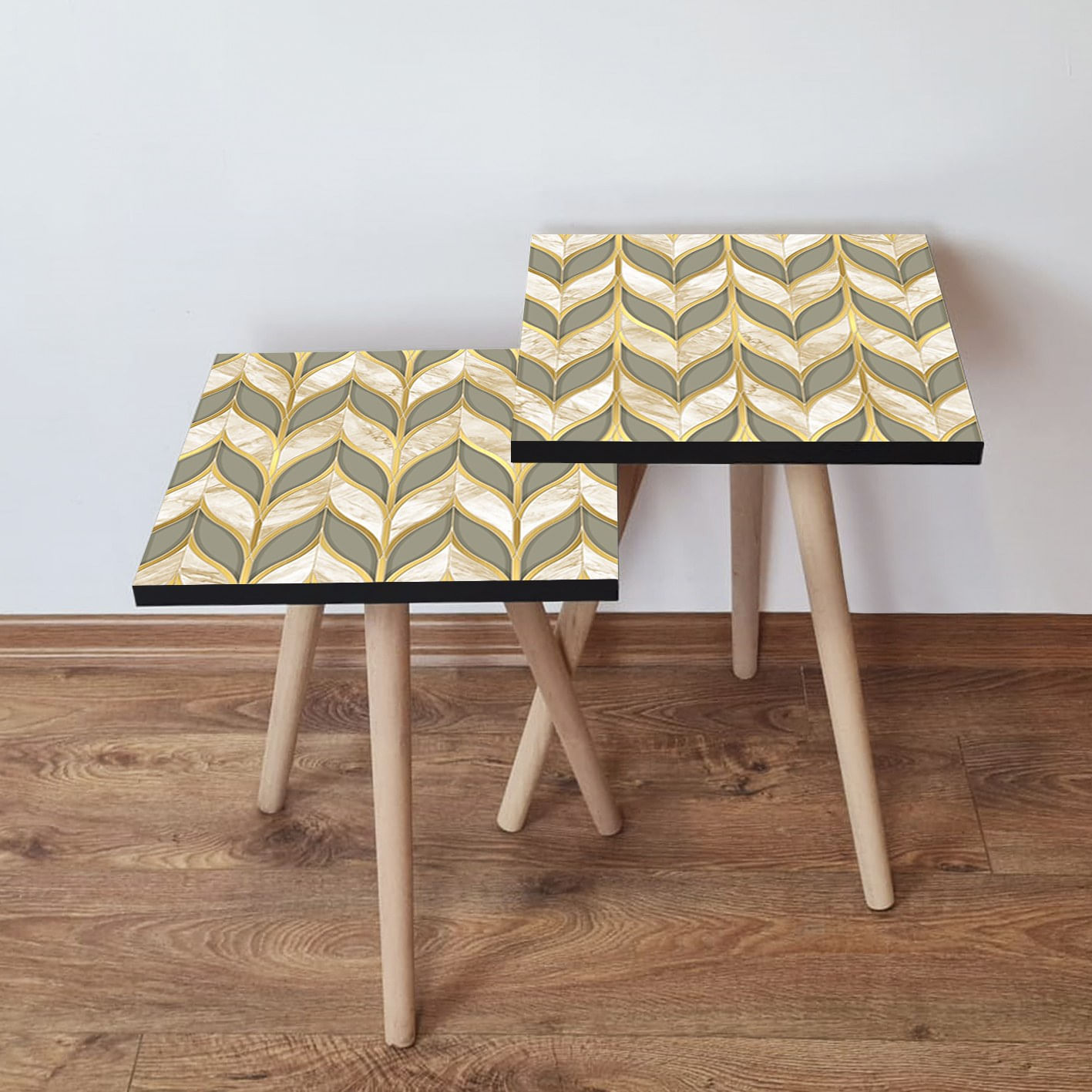 Set masute de cafea, Hanah Home, mdf, gri auriu, 35x35x47 cm, 2 piese