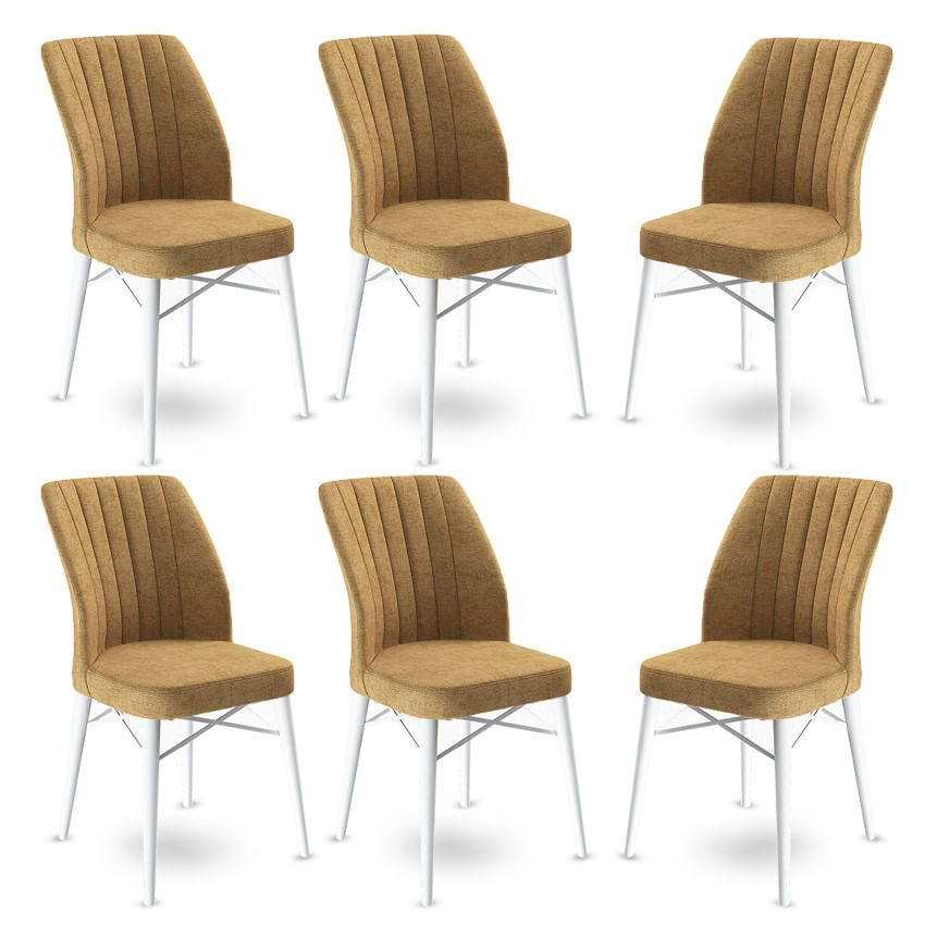 Set scaune, Hanah Home, metal, cappuccino si alb, 45x42x93 cm, 6 piese