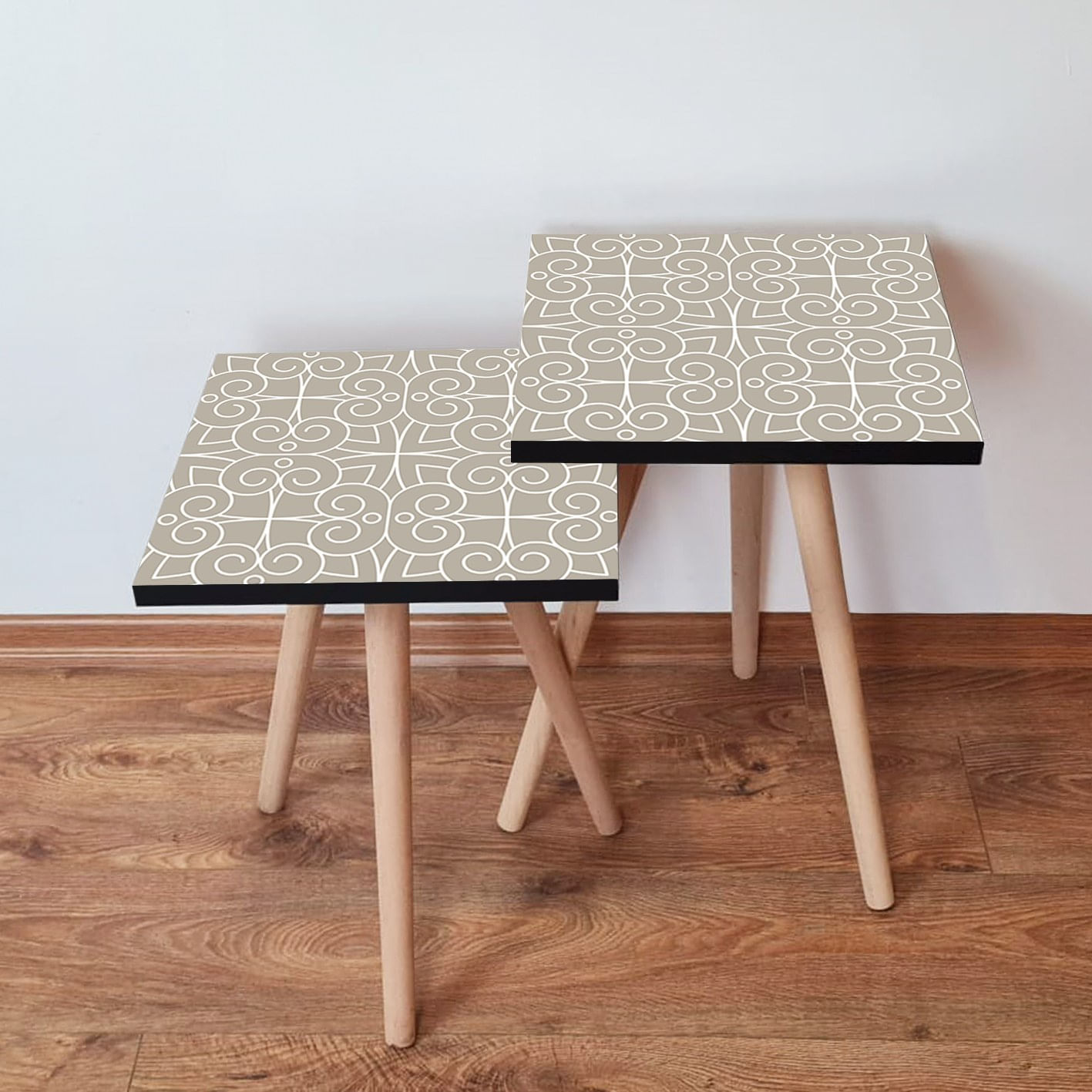 Set masute de cafea, Hanah Home, mdf, bej alb, 35x35x47 cm, 2 piese