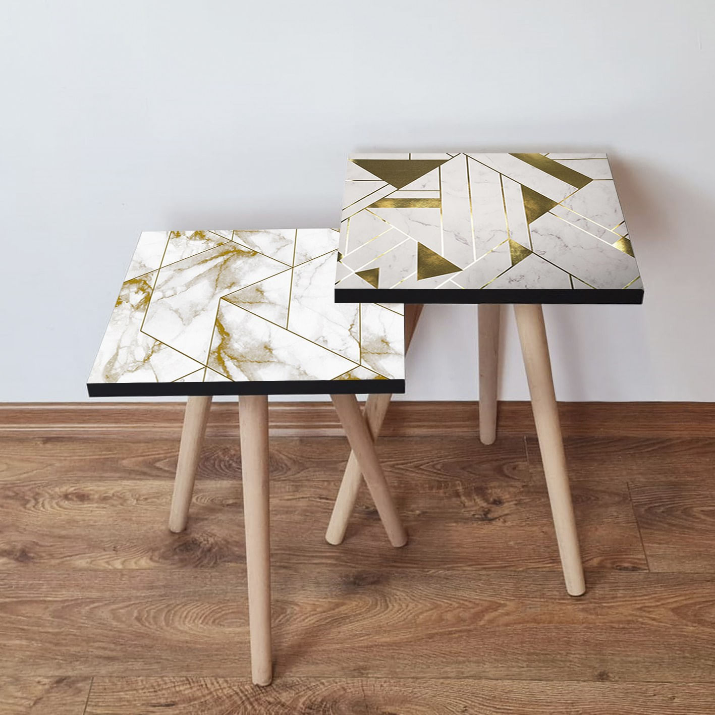 Set masute de cafea, Hanah Home, mdf, alb auriu gri, 35x47x35 cm, 2 piese