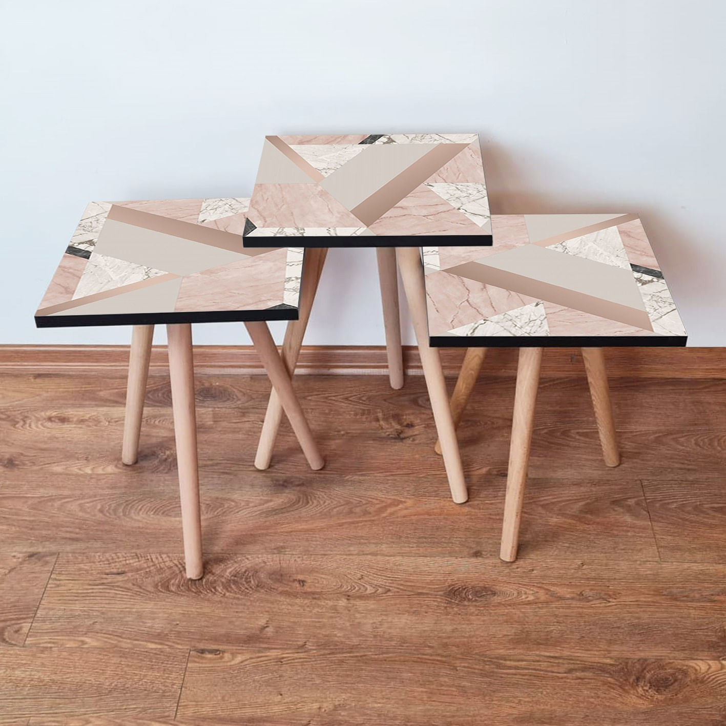 Set masute de cafea, Hanah Home, mdf, bej roz alb, 35x35x52 cm
