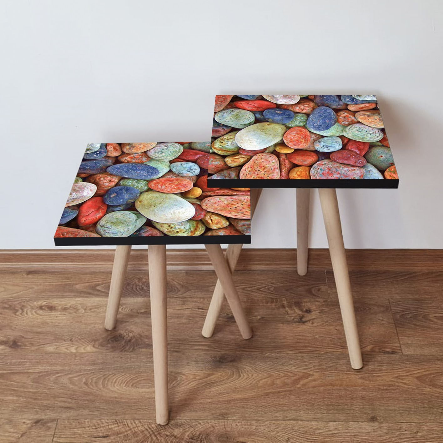Set masute de cafea, Hanah Home, mdf, multicolor, picioare lemn fag, 35x35x47 cm, 2 piese