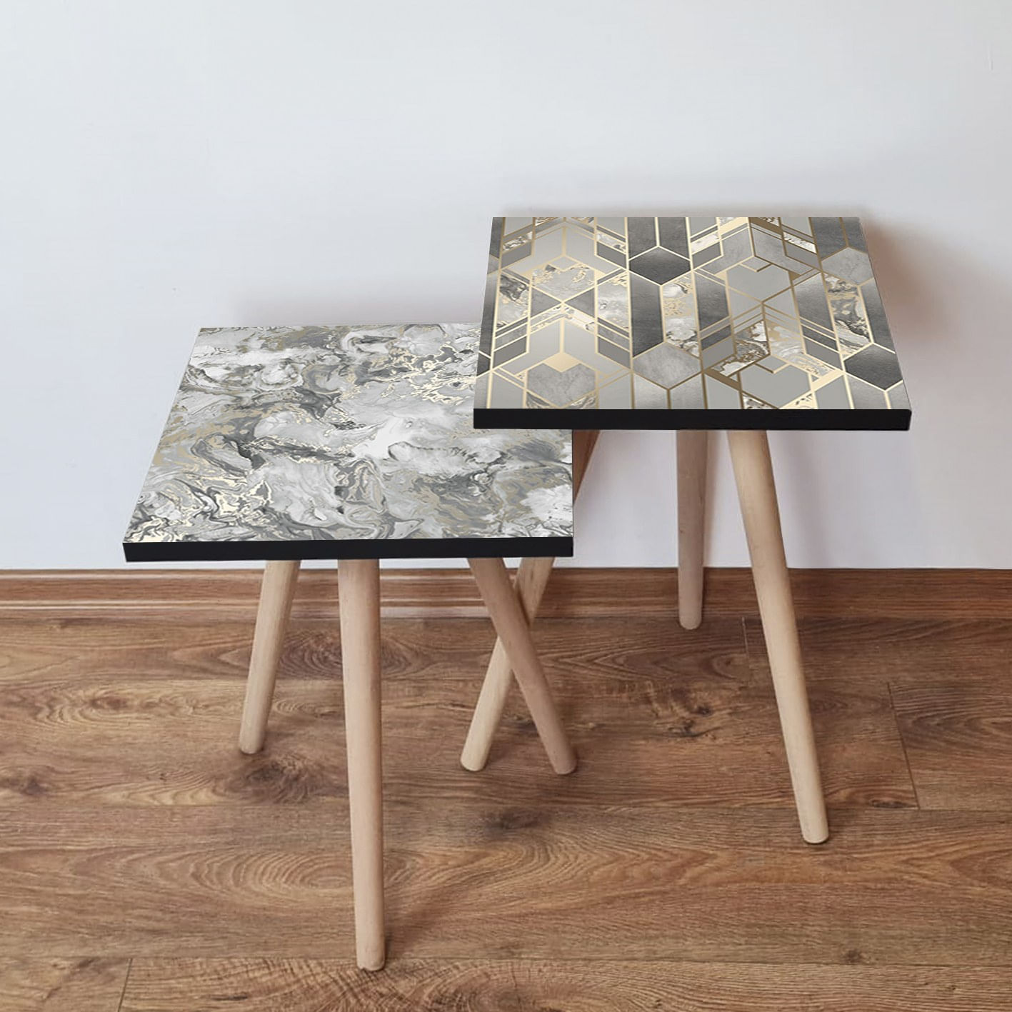 Set masute de cafea, Hanah Home, mdf, gri auriu bej, 35x47x35 cm, 2 piese