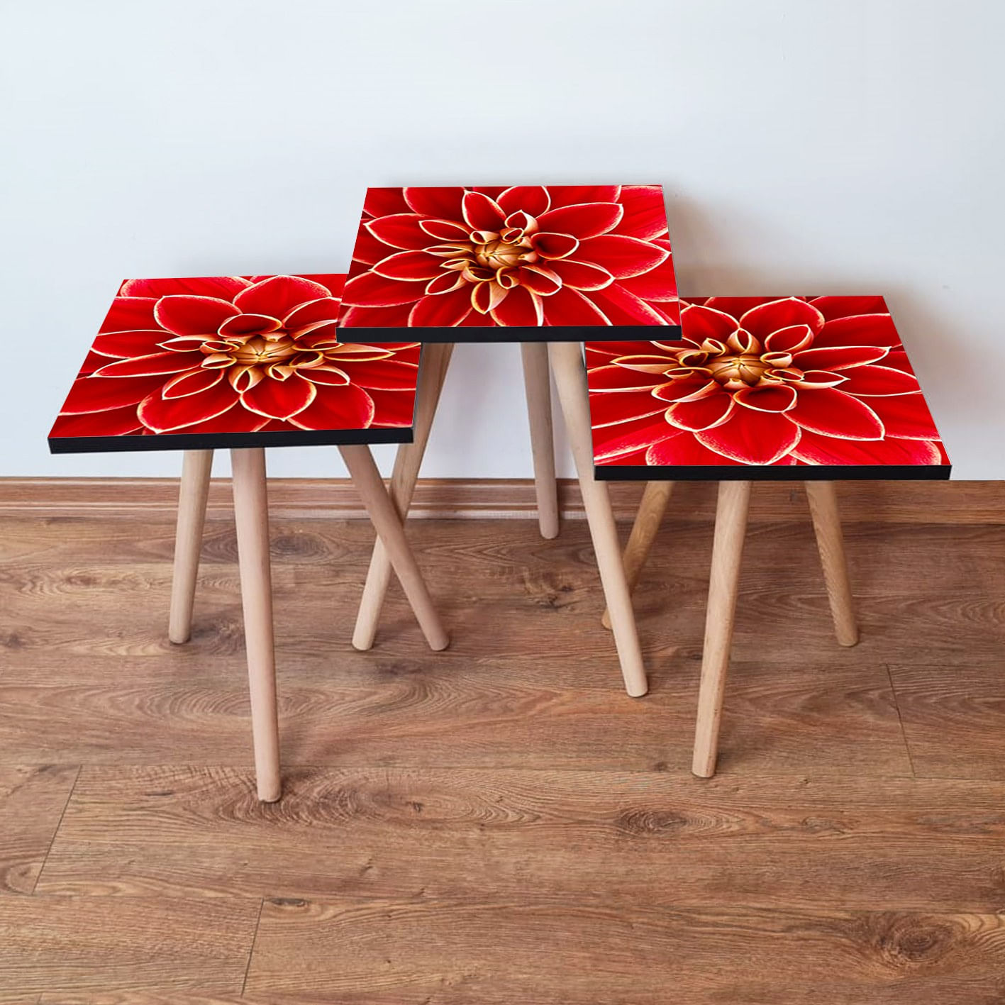 Set masute cuib, Hanah Home, mdf, rosu galben alb, 35x35x52 cm