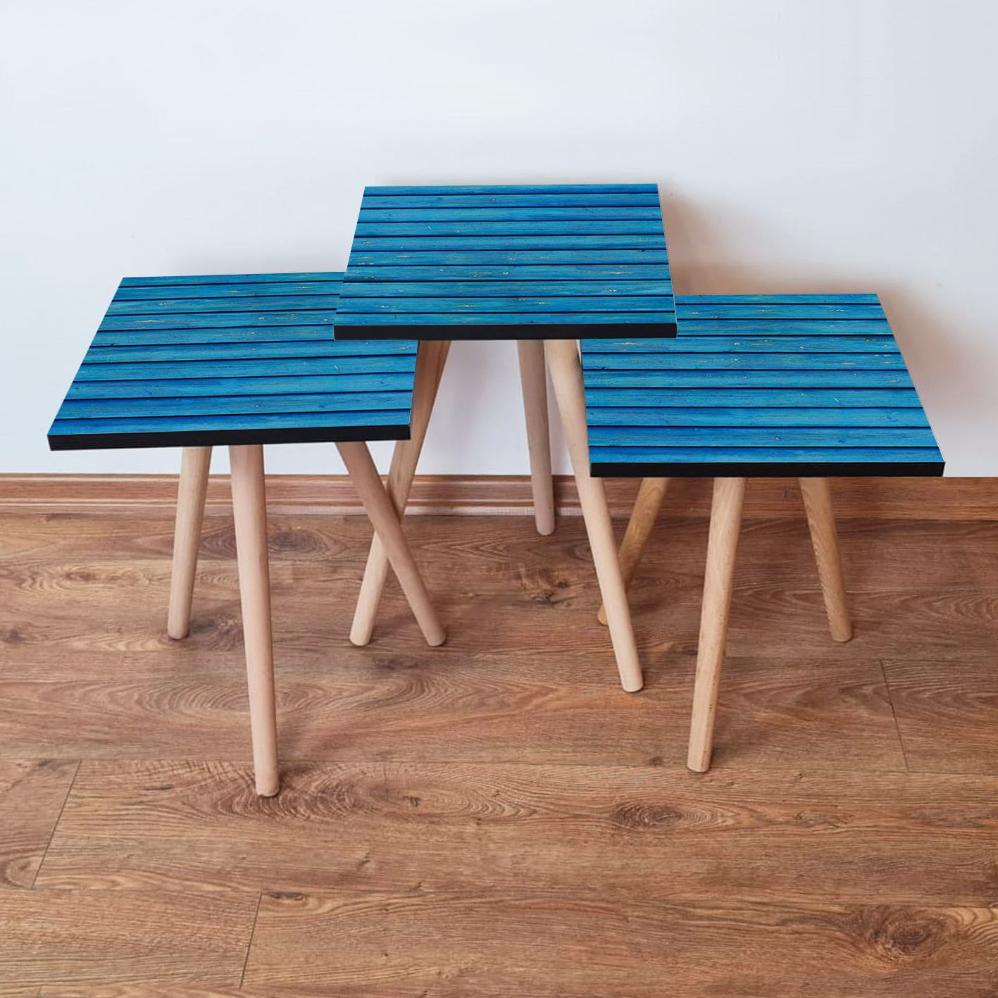 Set masute de cafea, Hanah Home, mdf, albastru, 35x35x52 cm