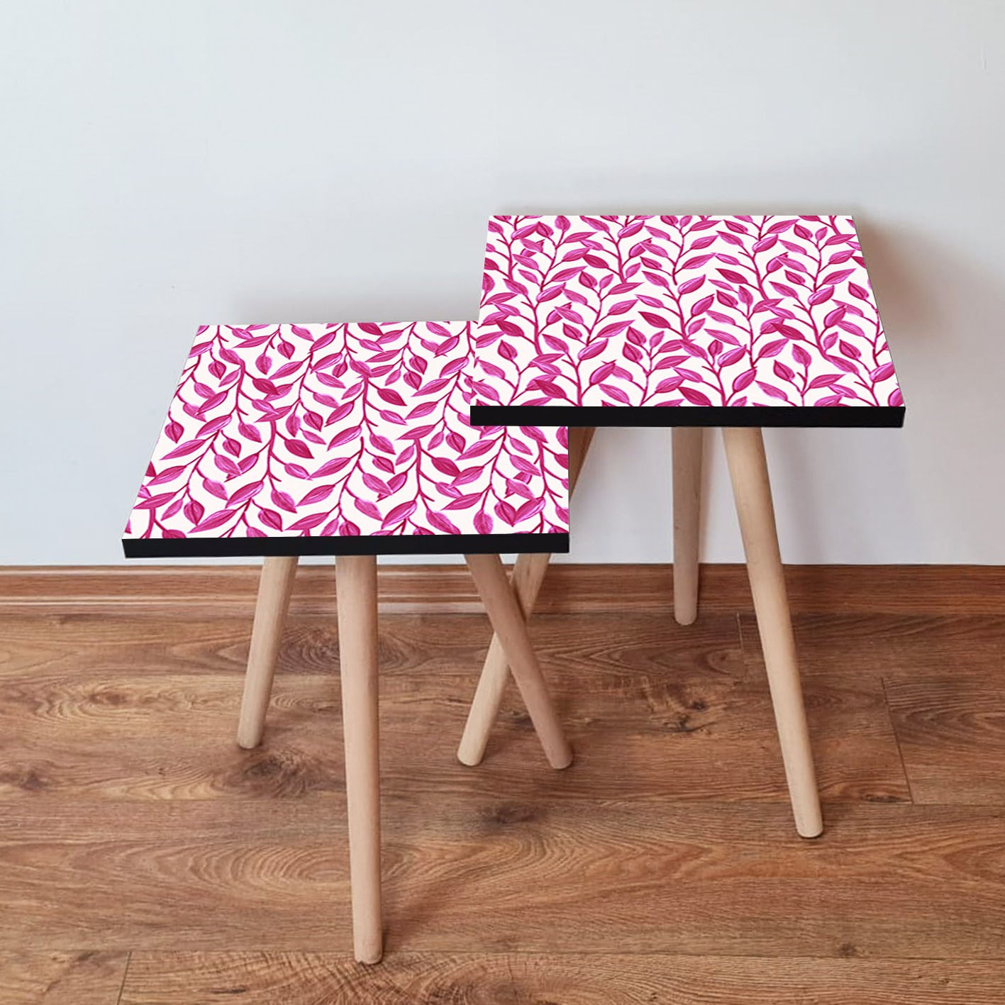 Set masute de cafea, Hanah Home, mdf, fucsia si alb, 35x35x47 cm, 35x35x42 cm