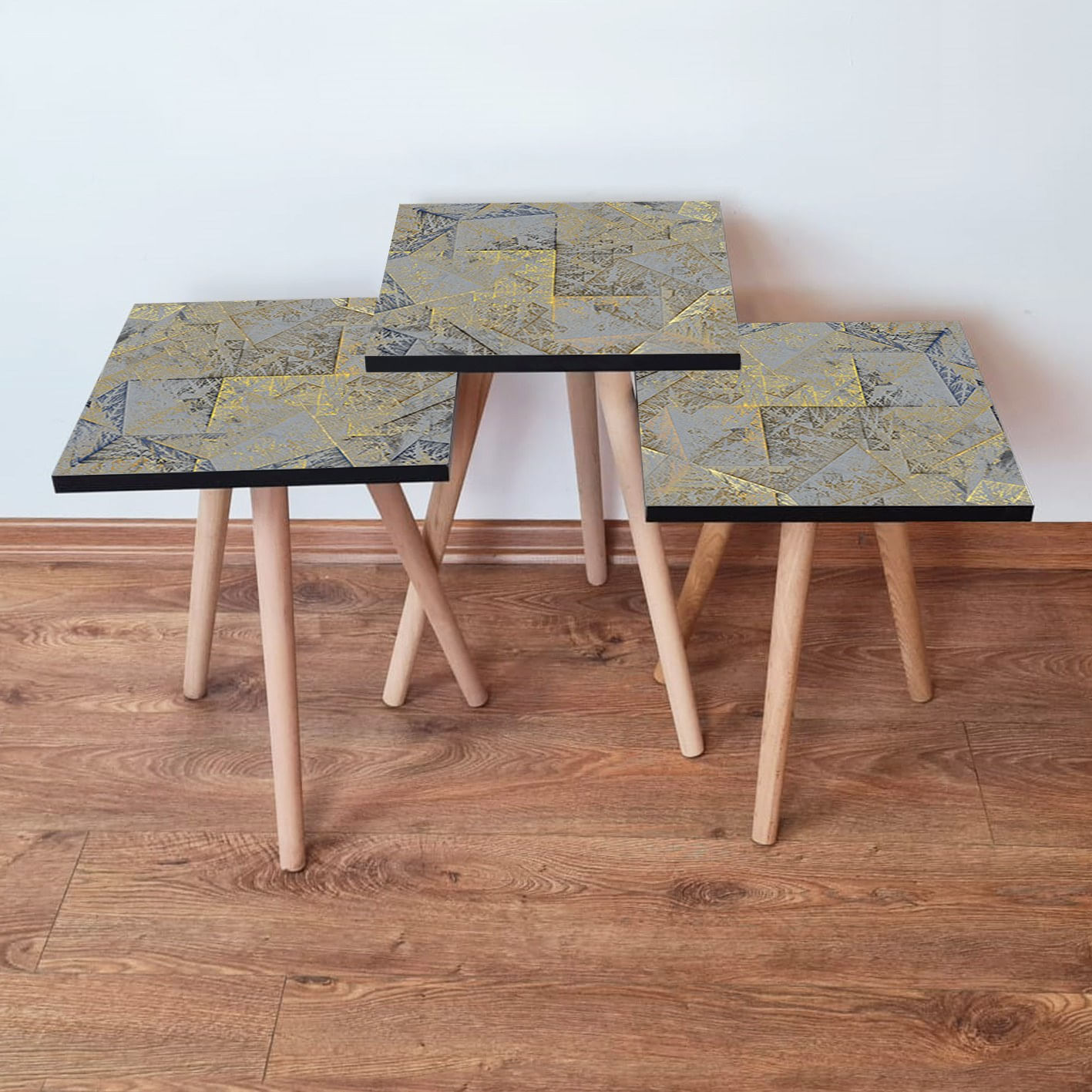 Set masute de cafea, Hanah Home, mdf, gri auriu bej, 35x35x52 cm
