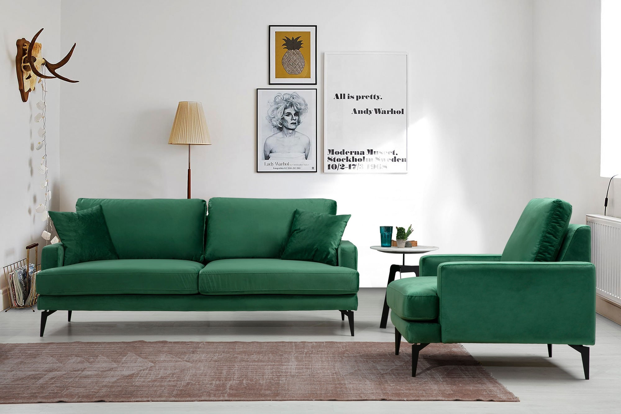 Canapea 2 locuri, Hanah Home, lemn fag si pal, verde, 175x90x88 cm — imaginea 3