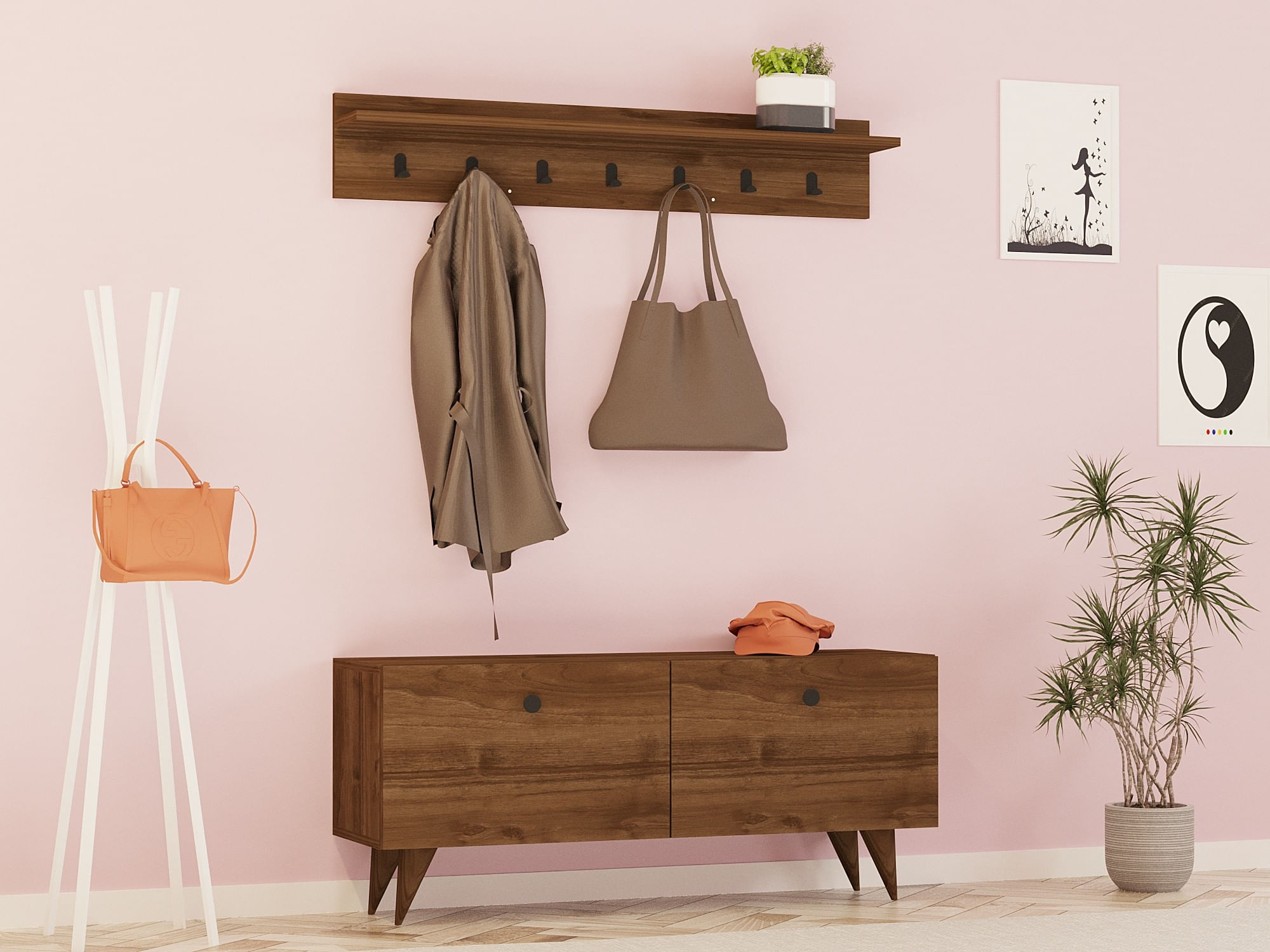 Cuier, Hanah Home, pal melaminat, nuc, 113x35x48.5 cm — imaginea 2
