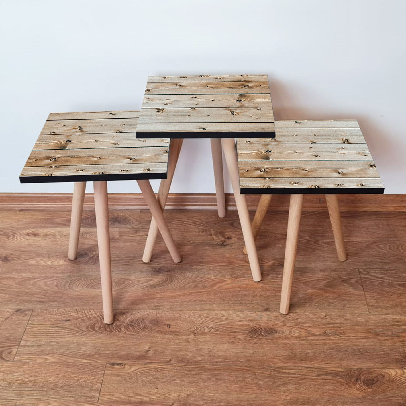 Set mese de cafea suprapuse, Hanah Home, mdf, bej, 35x35x52 cm