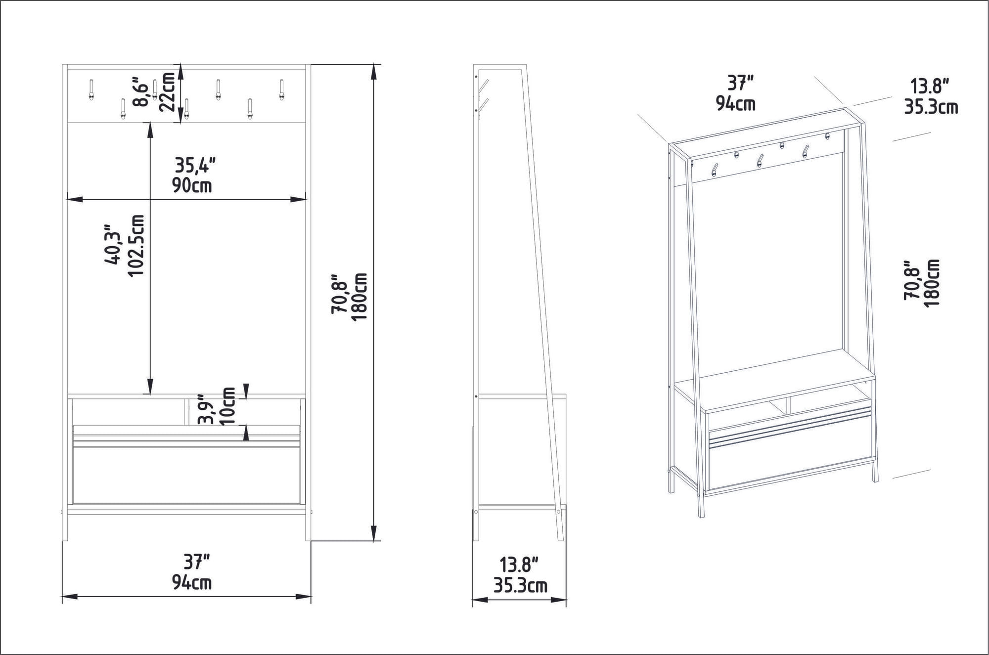 Cuier, Hanah Home, pal melaminat, nuc si negru, 94x35.3x180 cm — imaginea 2